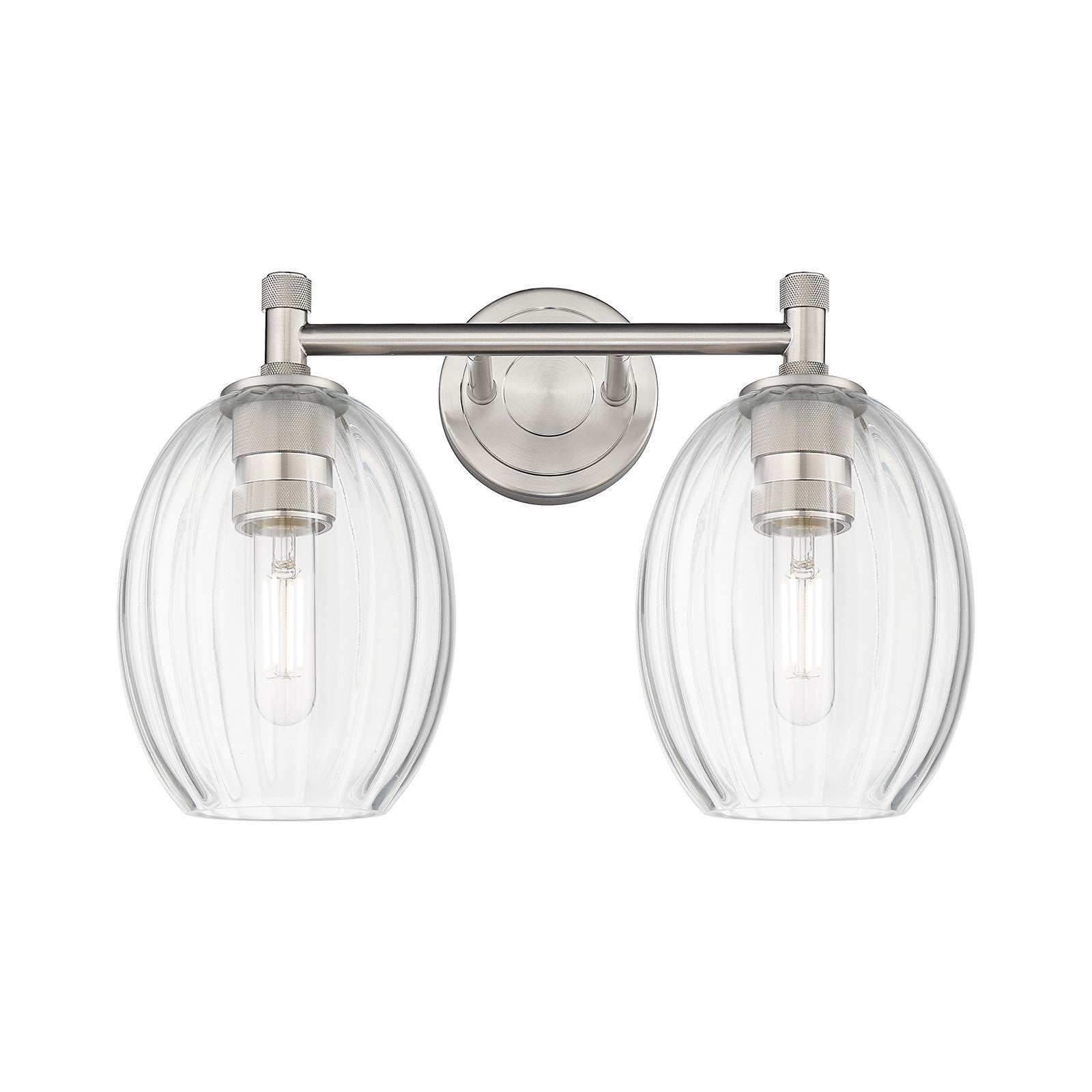Innovations Preston Bulb 14in 2-Light Bath Vanity | Industrial Satin Nickel and Clear Glass | Bathroom & Powder Room | Model 434-2W-SN-G459-6CL