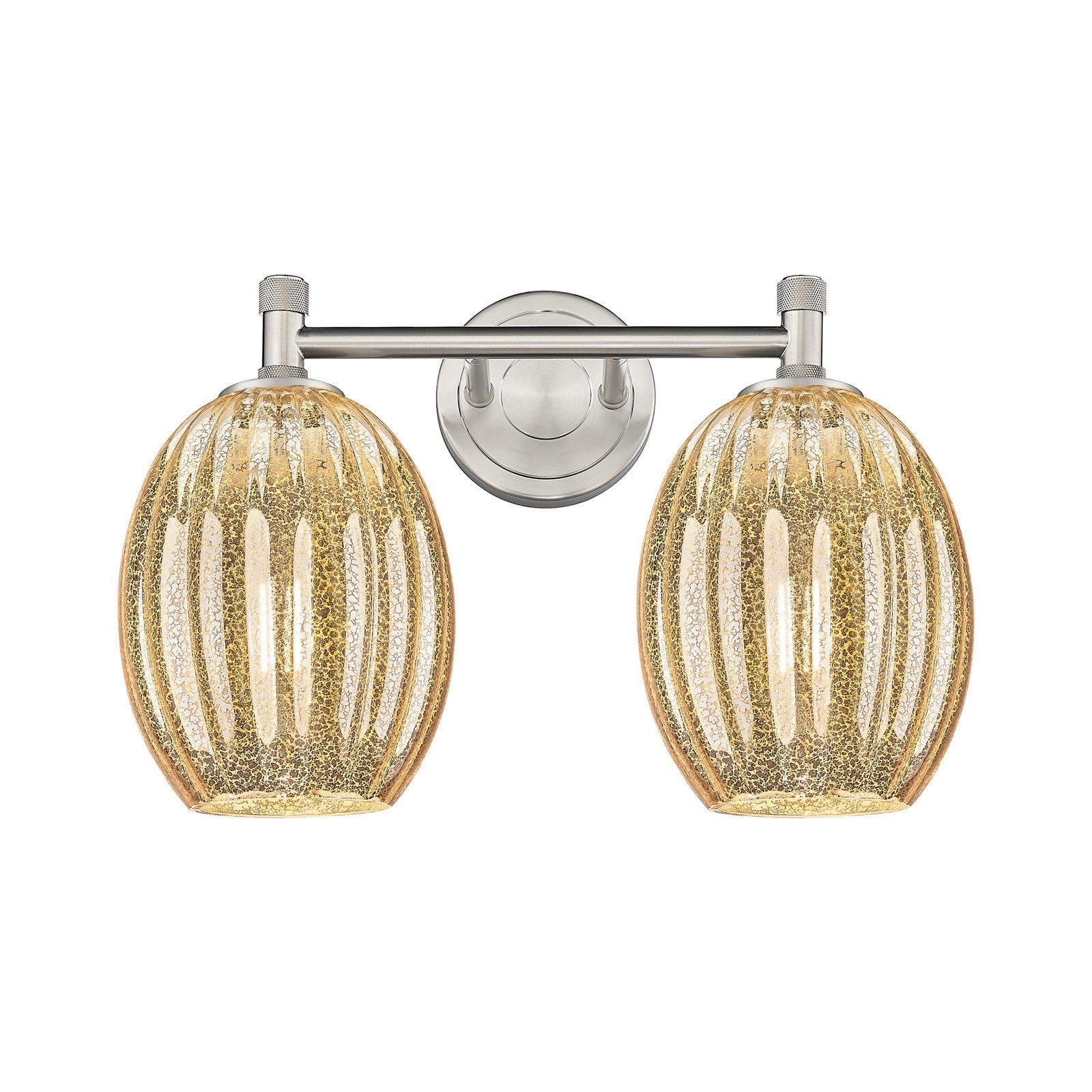 Innovations Preston Bulb 14in 2-Light Bath Vanity | Industrial Satin Nickel and Mercury Glass | Bathroom & Powder Room | Model 434-2W-SN-G459-6ME