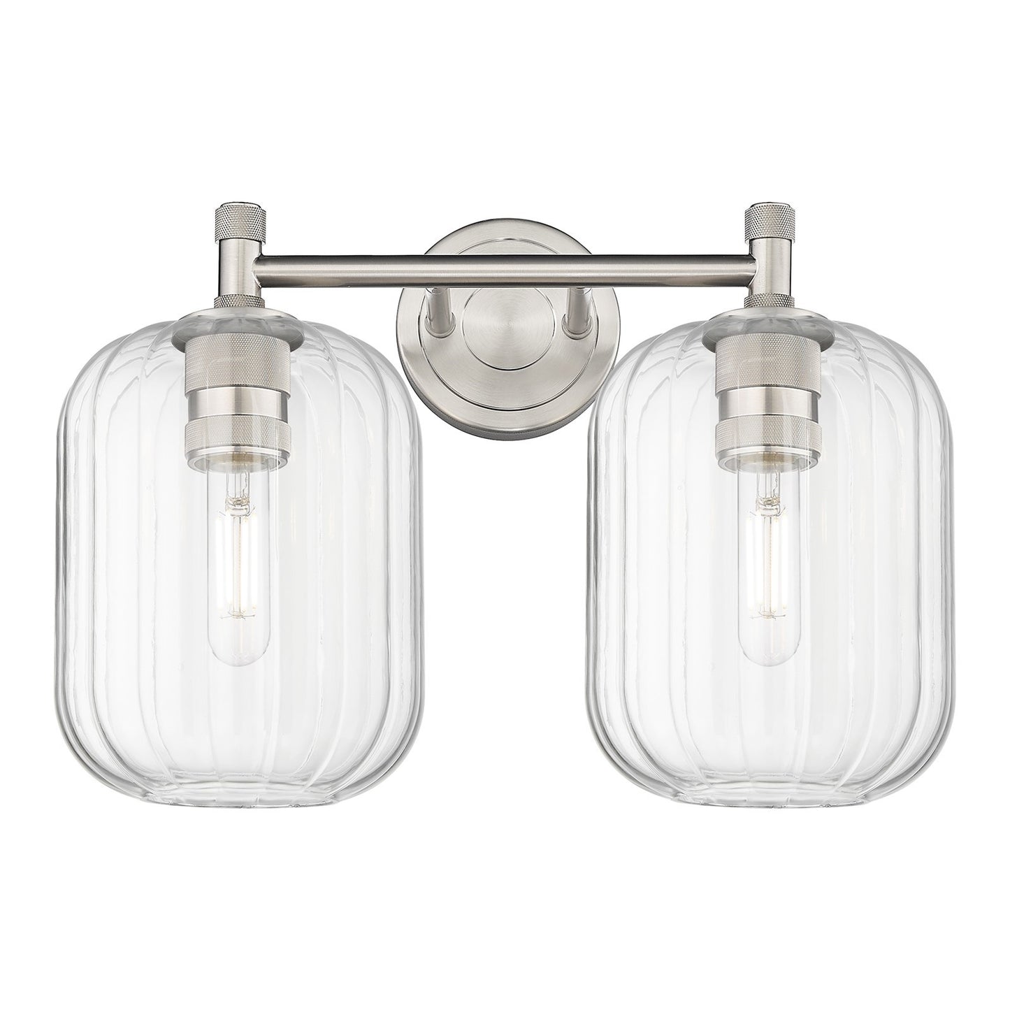 Innovations Preston Cylinder 15in 2-Light Bath Vanity | Industrial Satin Nickel and Clear Glass | Bathroom & Powder Room | Model 434-2W-SN-G460-7CL