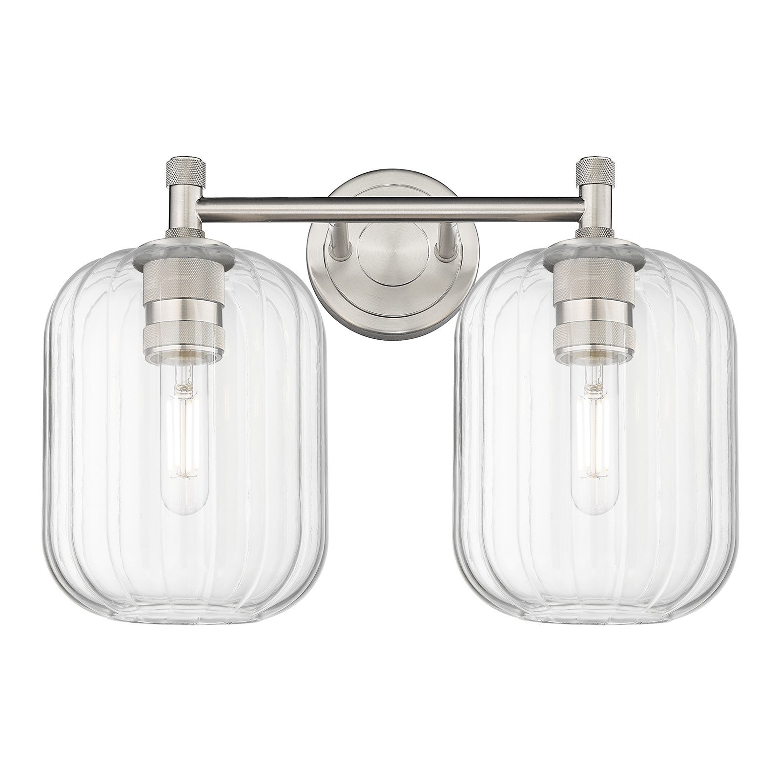 Innovations Preston Cylinder 15in 2-Light Bath Vanity | Industrial Satin Nickel and Clear Glass | Bathroom & Powder Room | Model 434-2W-SN-G460-7CL