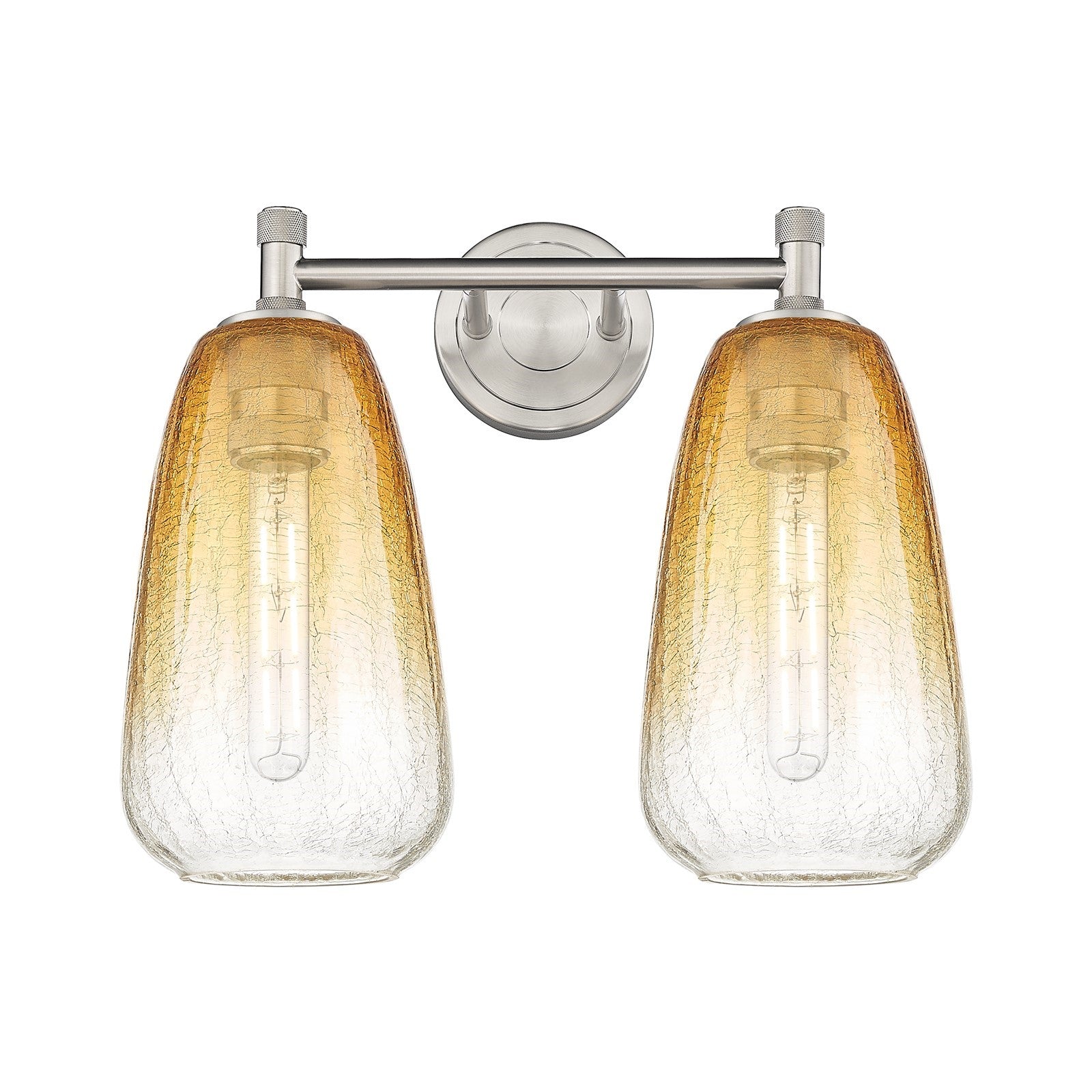 Innovations Brookhaven Almond 14in 2-Light Bath Vanity | Industrial Satin Nickel and Amber Glass | Bathroom & Powder Room | Model 434-2W-SN-G480-6AM