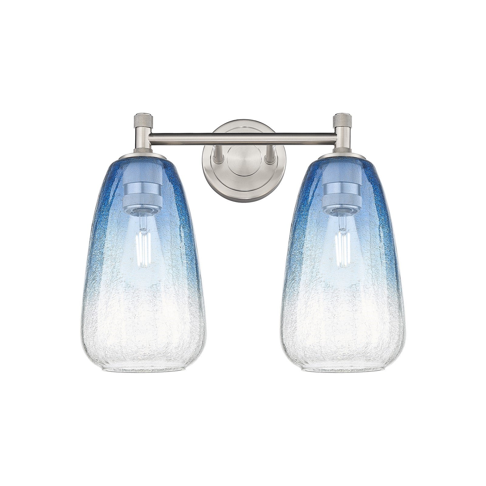 Innovations Brookhaven Almond 14in 2-Light Bath Vanity | Industrial Satin Nickel and Sapphire Blue Glass | Bathroom | Model 434-2W-SN-G480-6SB