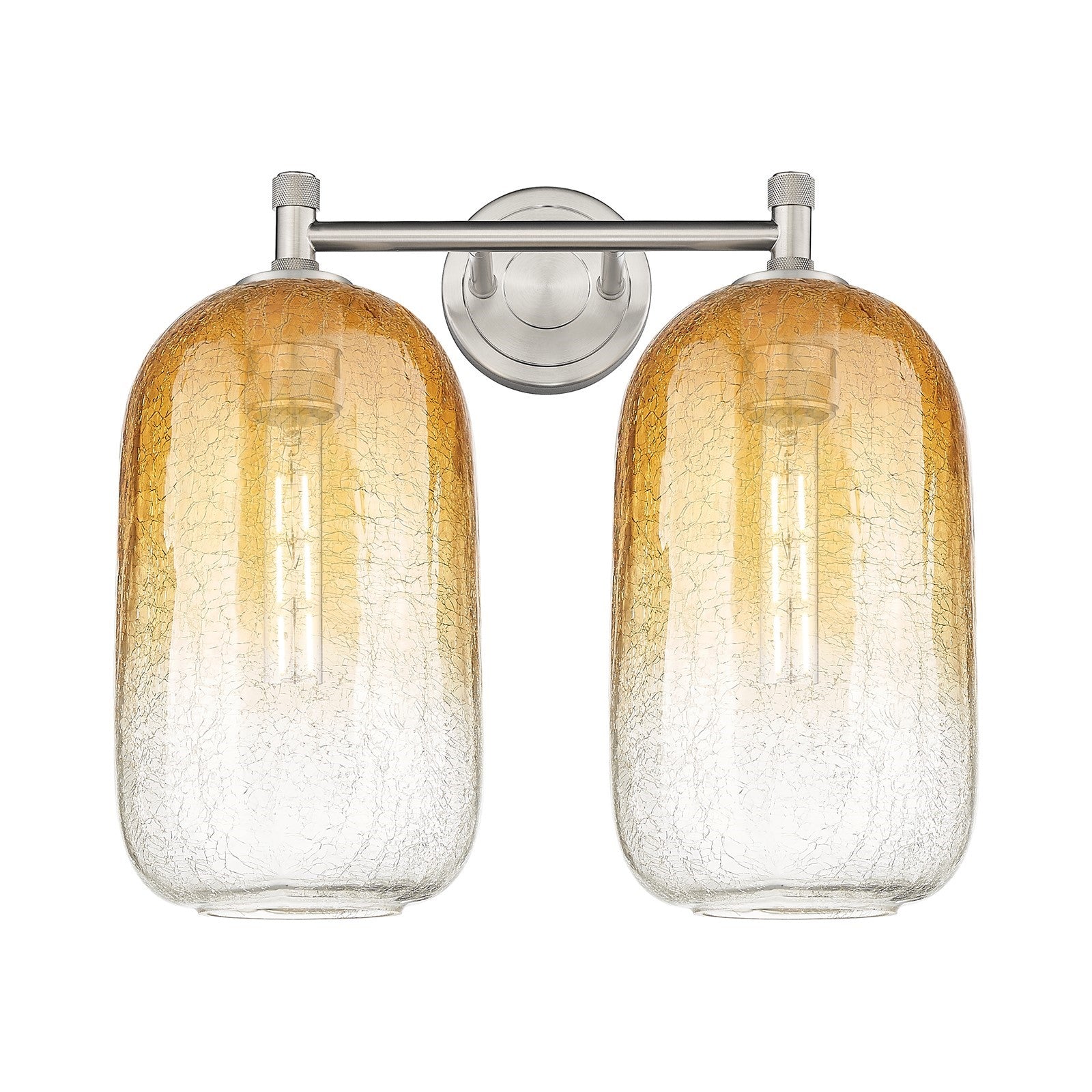 Innovations Brookhaven Cloche 15in 2-Light Bath Vanity | Industrial Satin Nickel and Amber Glass | Bathroom Vanity Light | Model 434-2W-SN-G482-7AM