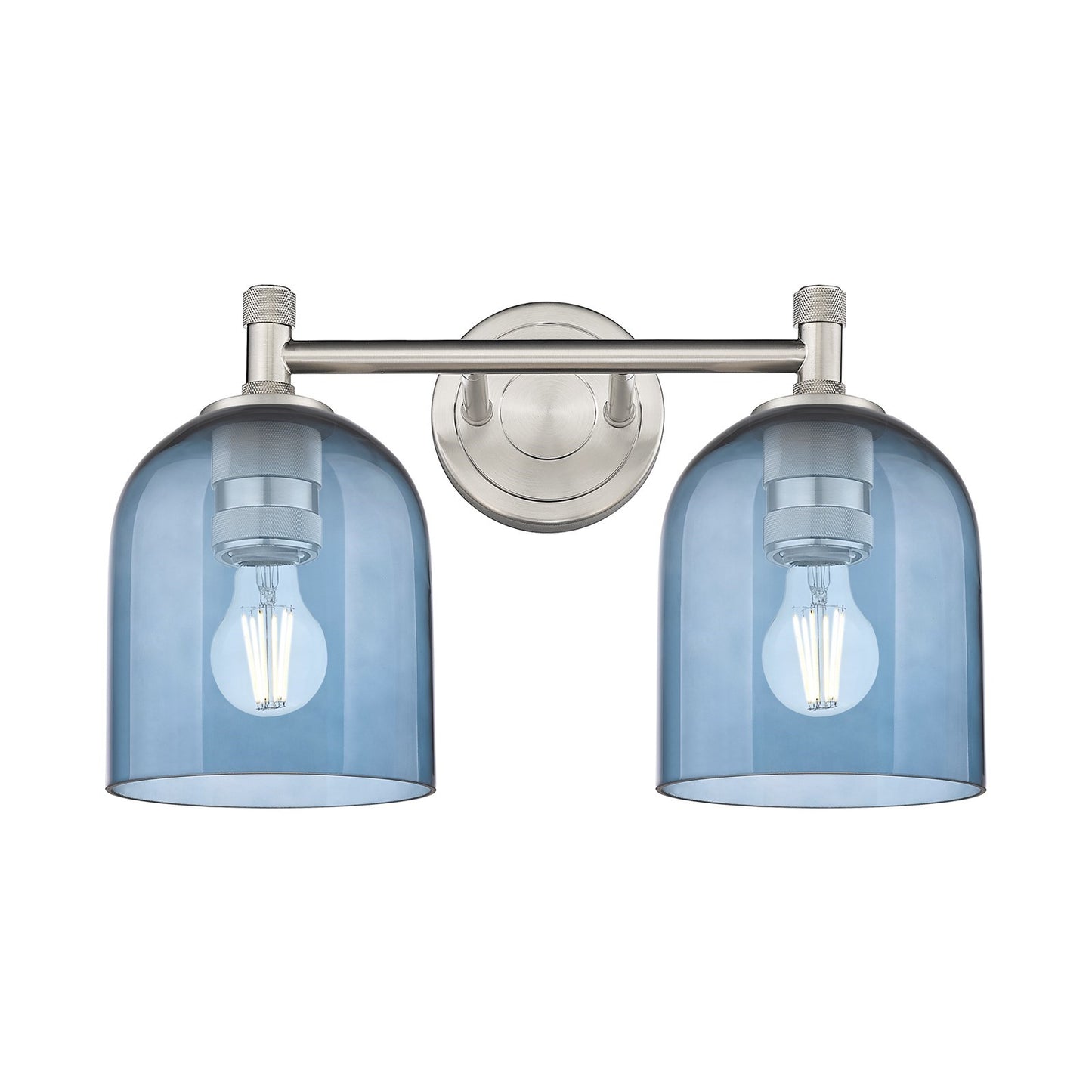 Innovations Bella 13.5in 2-Light Bath Vanity | Industrial Satin Nickel and Blue Glass | Bathroom & Powder Room | Model 434-2W-SN-G558-6BL