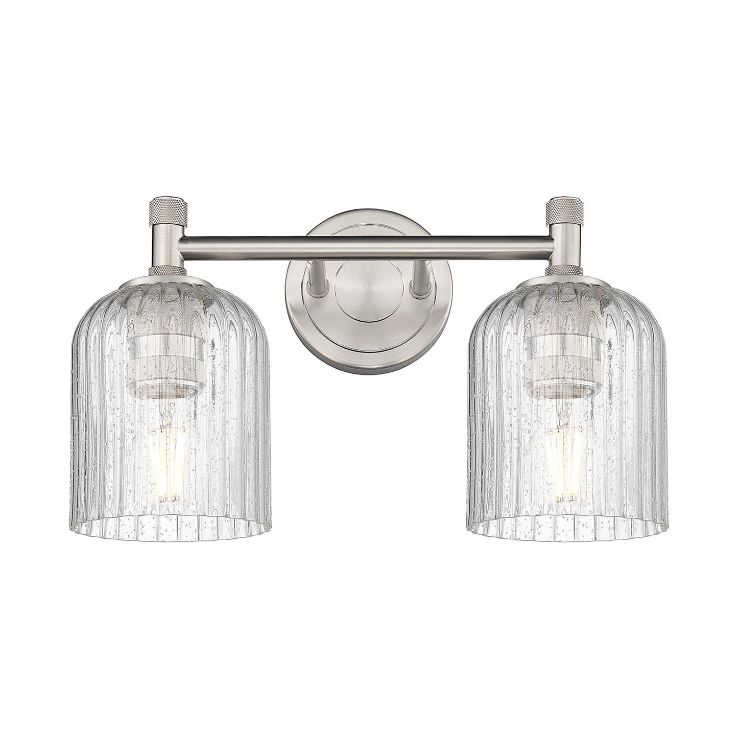 Innovations Crown Point 13in 2-Light Bath Vanity | Industrial Satin Nickel and Seedy Glass | Bathroom & Powder Room | Model 434-2W-SN-G559-5SDY