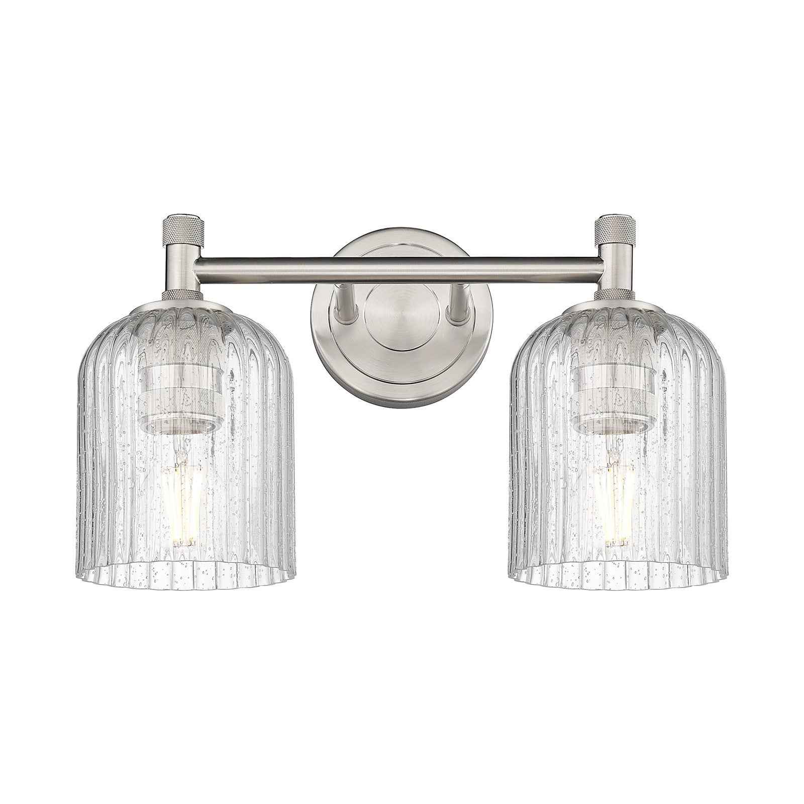 Innovations Crown Point 13in 2-Light Bath Vanity | Industrial Satin Nickel and Seedy Glass | Bathroom & Powder Room | Model 434-2W-SN-G559-5SDY