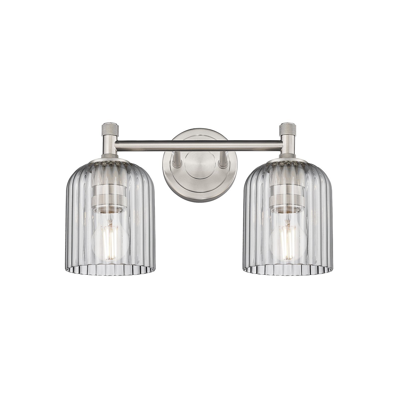 Innovations Crown Point 13in 2-Light Bath Vanity | Industrial Satin Nickel and Light Smoke Glass | Bathroom & Powder Room | Model 434-2W-SN-G559-5SM
