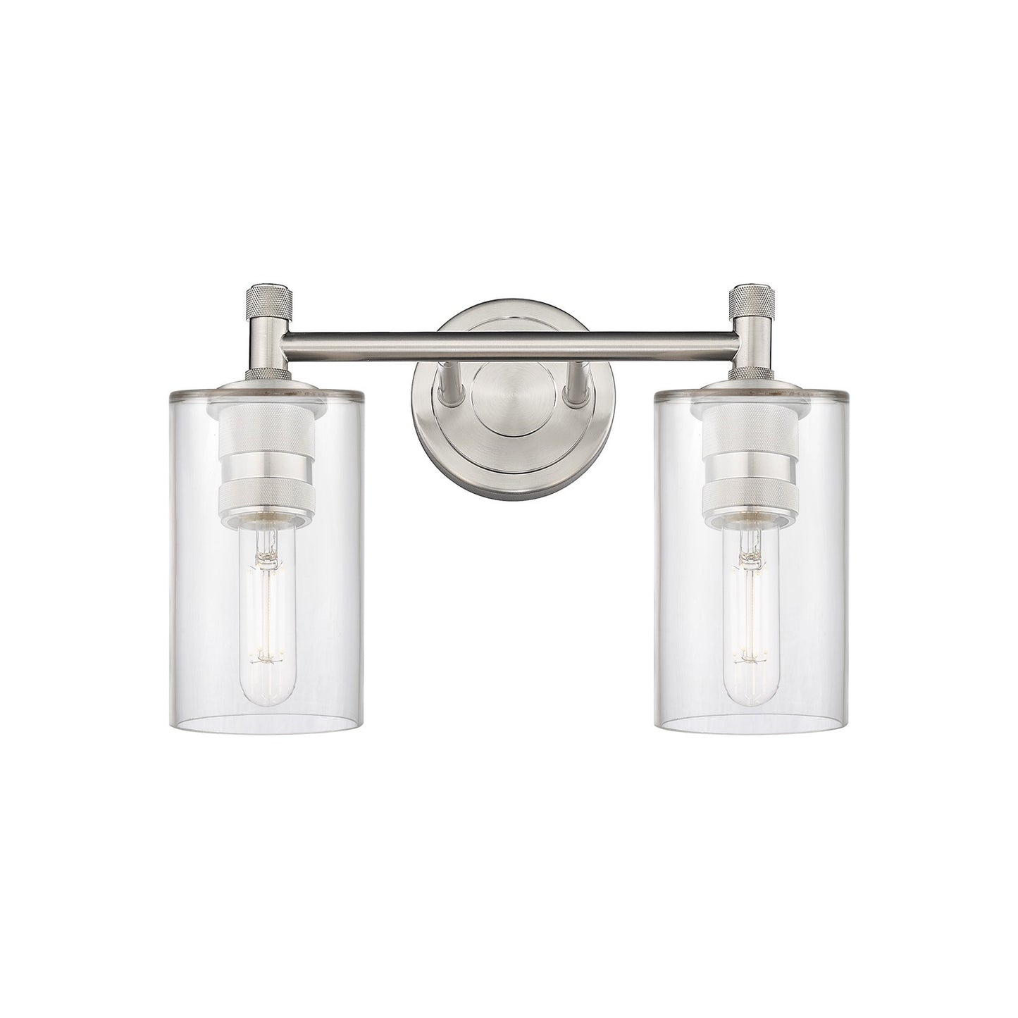 Innovations Clymer 12in 2-Light Bath Vanity Light | Industrial Satin Nickel and Clear Glass | Bathroom & Powder Room | Model 434-2W-SN-G802