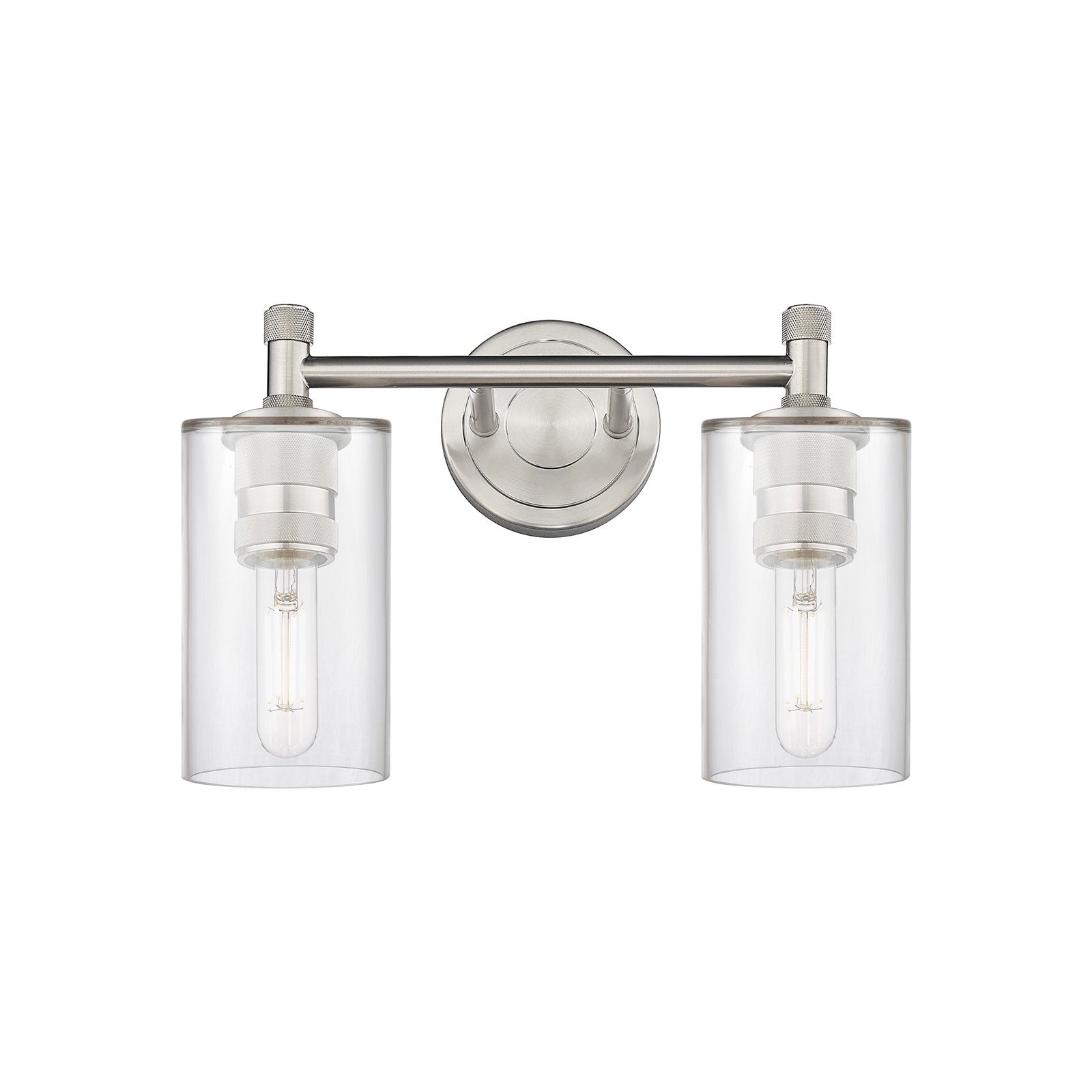Innovations Clymer 12in 2-Light Bath Vanity Light | Industrial Satin Nickel and Clear Glass | Bathroom & Powder Room | Model 434-2W-SN-G802