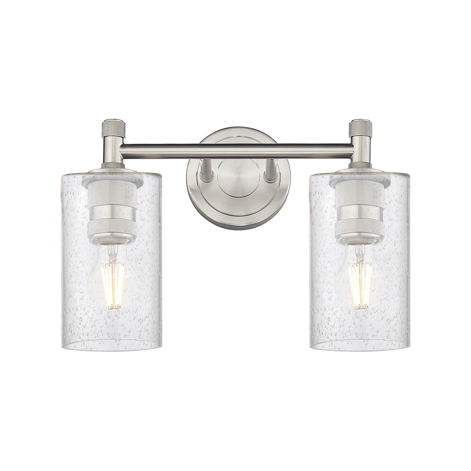 Innovations Clymer 12in 2-Light Bath Vanity Light | Industrial Satin Nickel and Seedy Glass | Bathroom & Powder Room | Model 434-2W-SN-G804