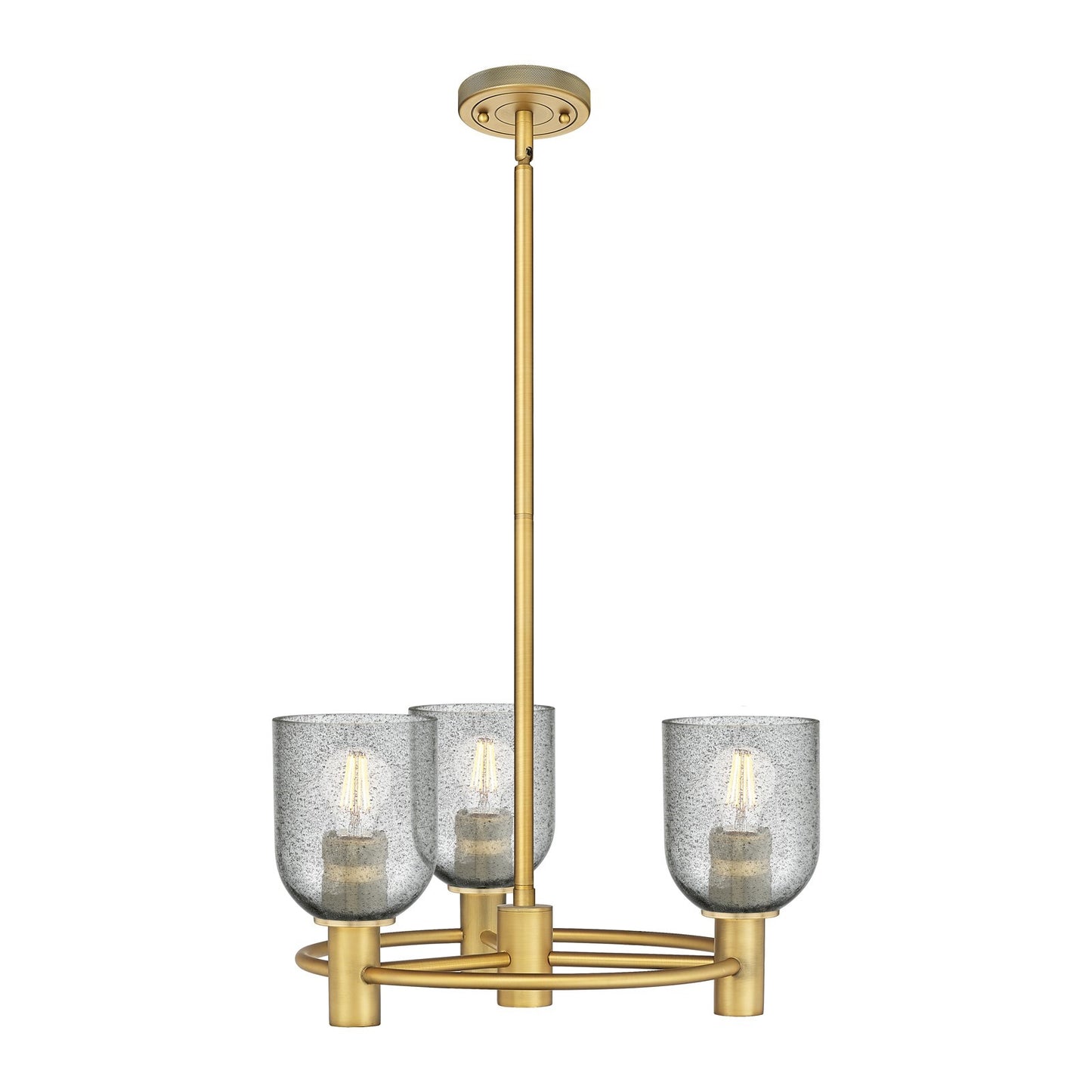 Innovations Caledonia 19in 3-Light Pendant | Industrial Brushed Brass and Charcoal Glass | Kitchen Island & Dining Room | Model 434-3CR-BB-G257