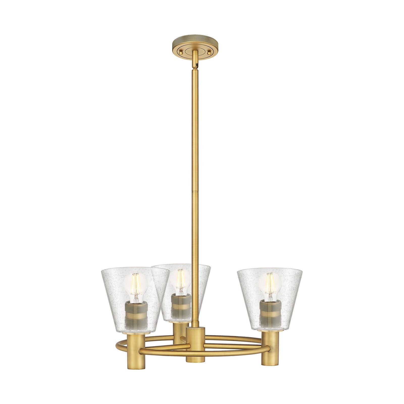 Innovations Caton 20in 3-Light Pendant | Industrial Brushed Brass and Frosted Glass | Kitchen Island & Dining Room | Model 434-3CR-BB-G454