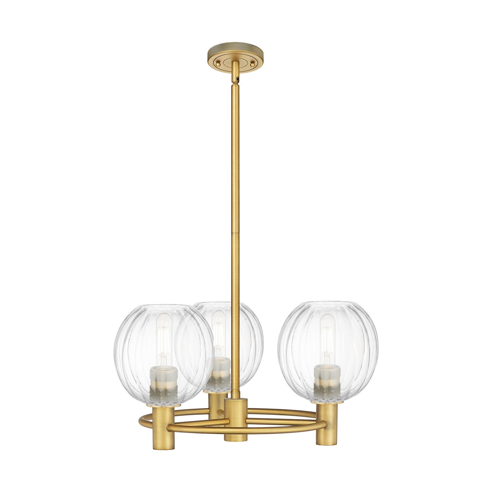 Innovations Preston Globe 21in 3-Light Pendant | Industrial Brushed Brass and Clear Glass | Kitchen Island & Dining Room | Model 434-3CR-BB-G458-7CL