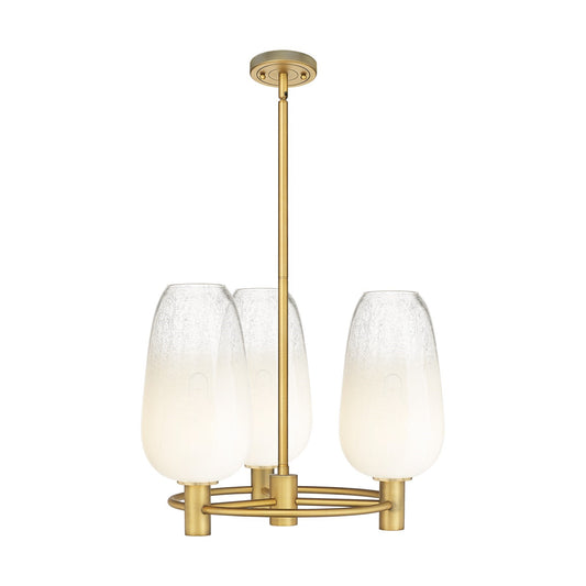 Innovations Brookhaven Flute 21in 3-Light Pendant | Industrial Brushed Brass and Opal Glass | Kitchen Island & Dining | Model 434-3CR-BB-G484-7OP