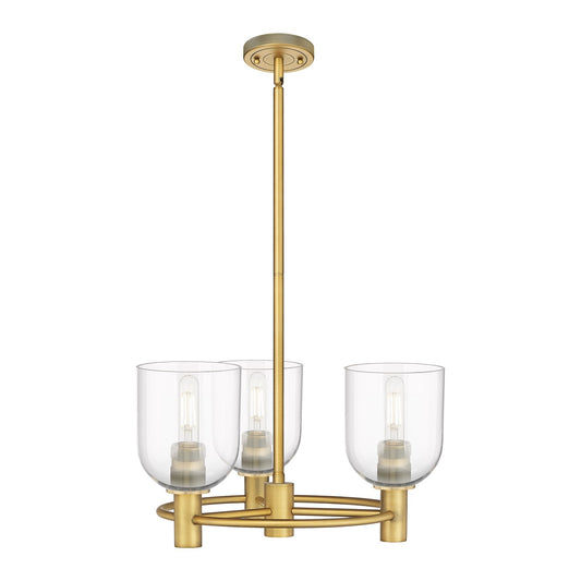 Innovations Bella 19in 3-Light Pendant | Industrial Brushed Brass and Clear Glass | Kitchen Island & Dining Room | Model 434-3CR-BB-G558-6CL