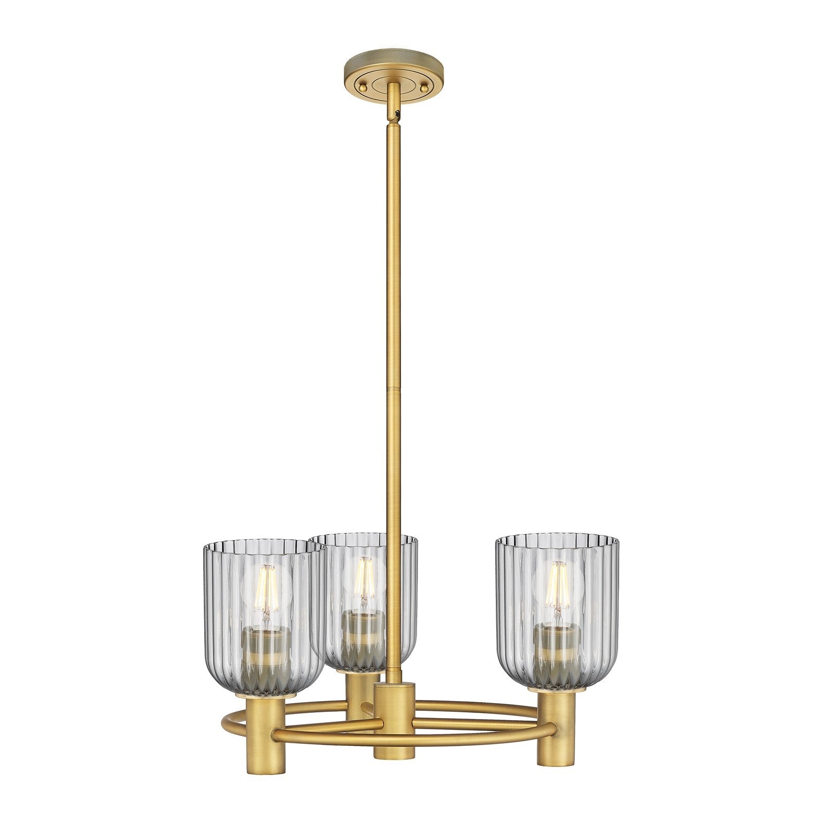 Innovations Crown Point 19in 3-Light Pendant | Industrial Brushed Brass and Light Smoke Glass | Kitchen Island & Dining | Model 434-3CR-BB-G559-5SM