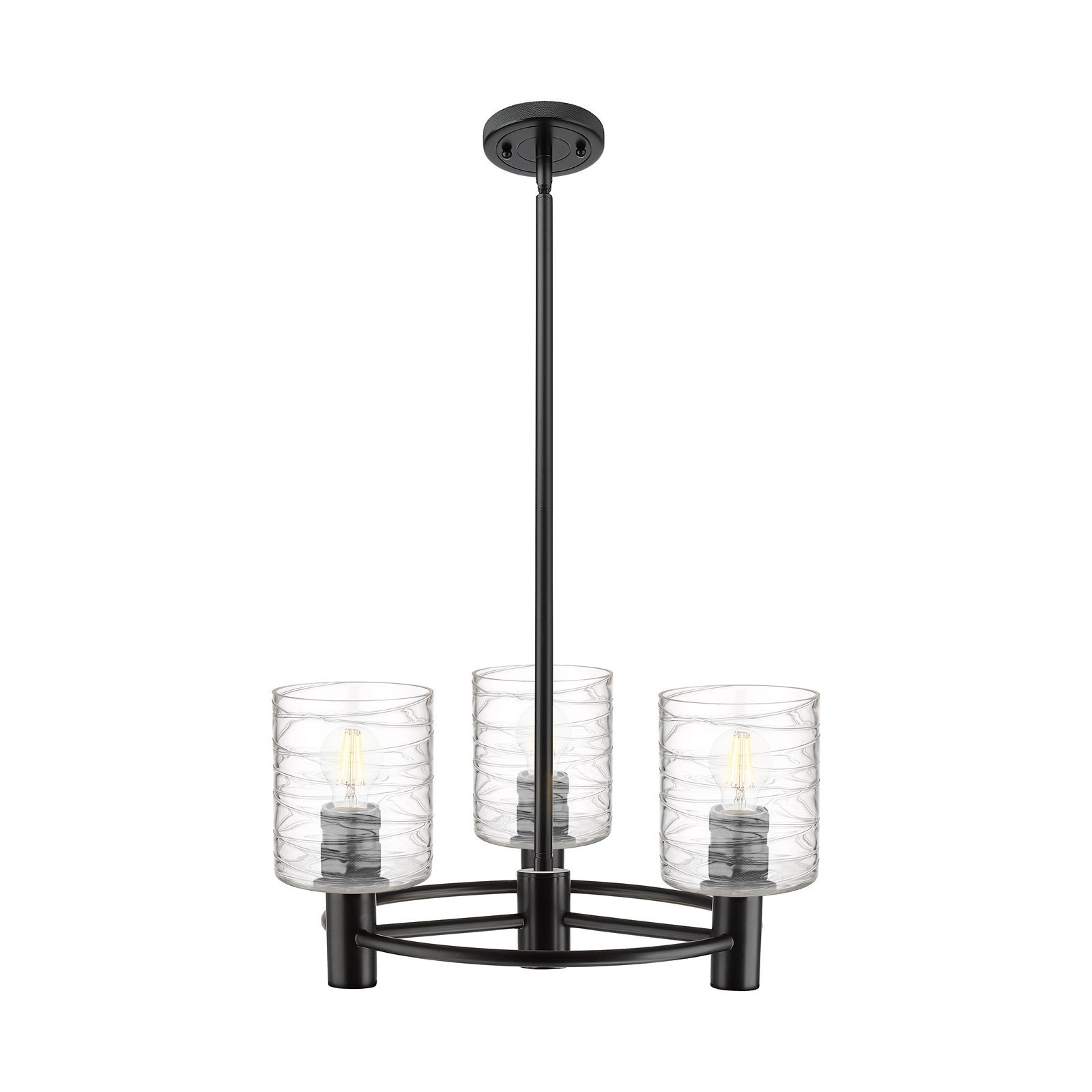 Innovations Cobbleskill 19in 3-Light Pendant | Industrial Matte Black and Deco Swirl Glass | Kitchen Island & Dining Room | Model 434-3CR-BK-G1113