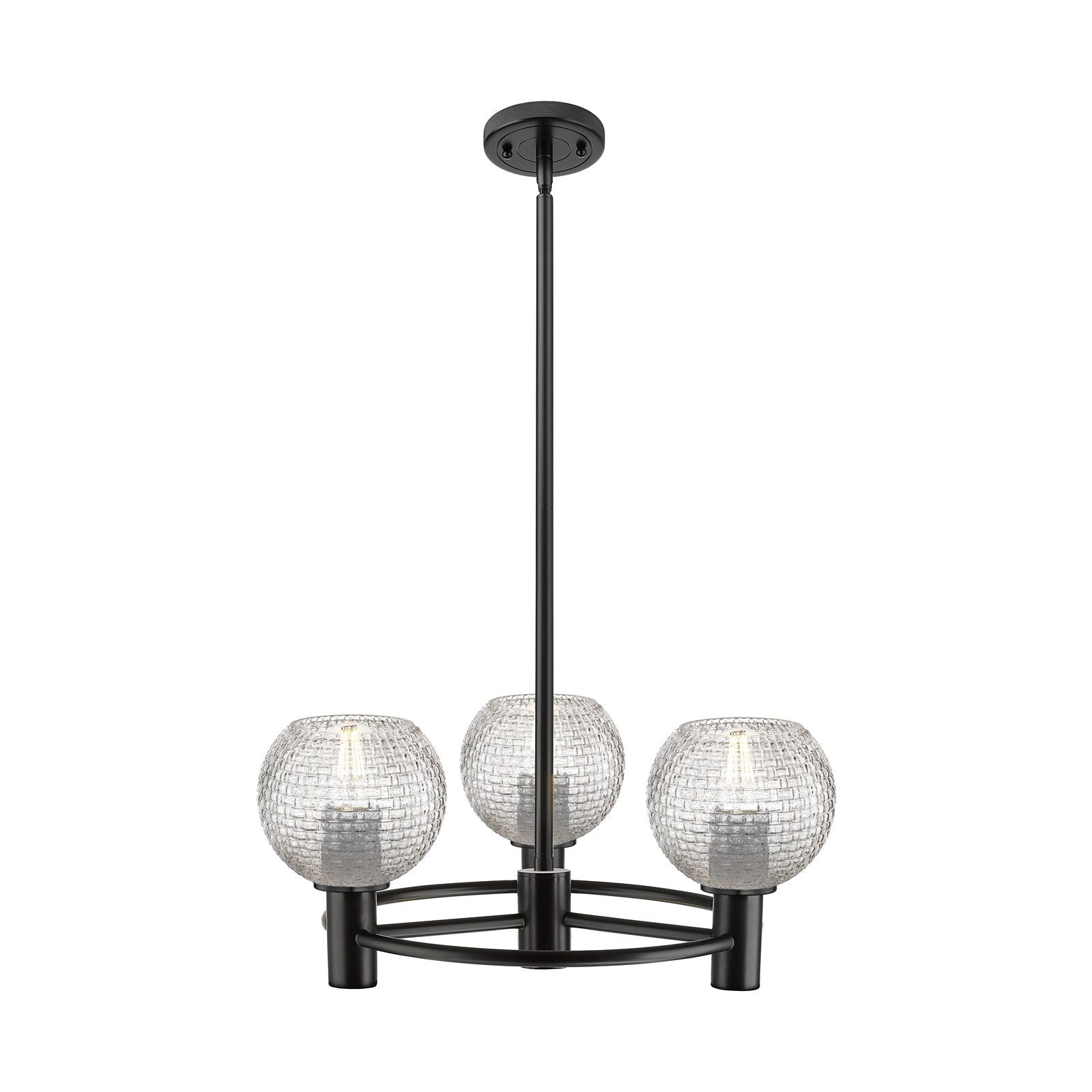 Innovations Athens Basket Weave 20in 3-Light Pendant | Industrial Matte Black and Clear Basket Weave Glass | Kitchen | Model 434-3CR-BK-G122C-6CL