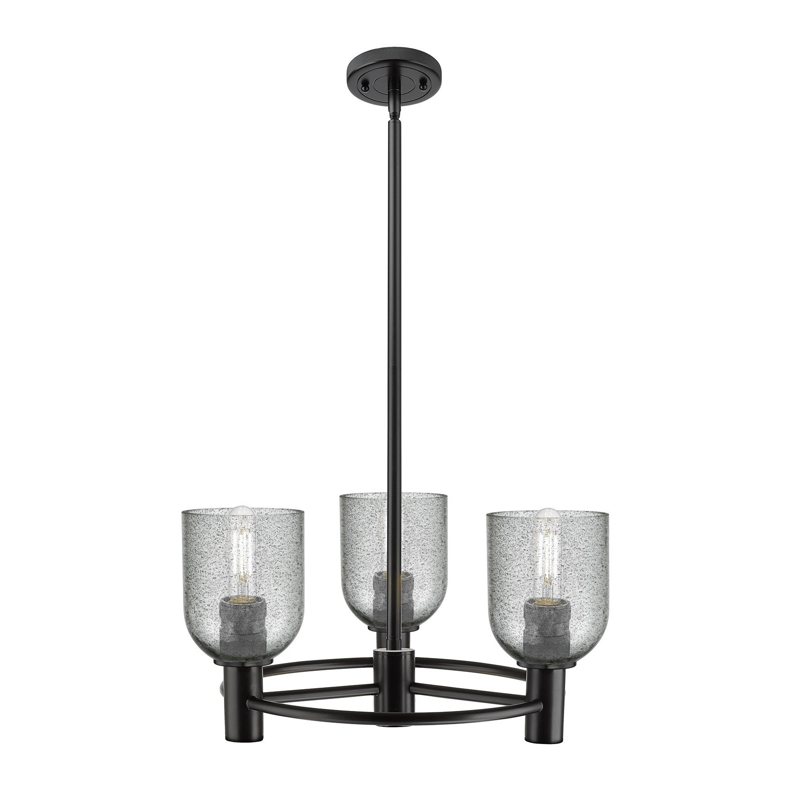 Innovations Caledonia 19in 3-Light Pendant | Industrial Matte Black and Charcoal Glass | Kitchen Island & Dining Room | Model 434-3CR-BK-G257