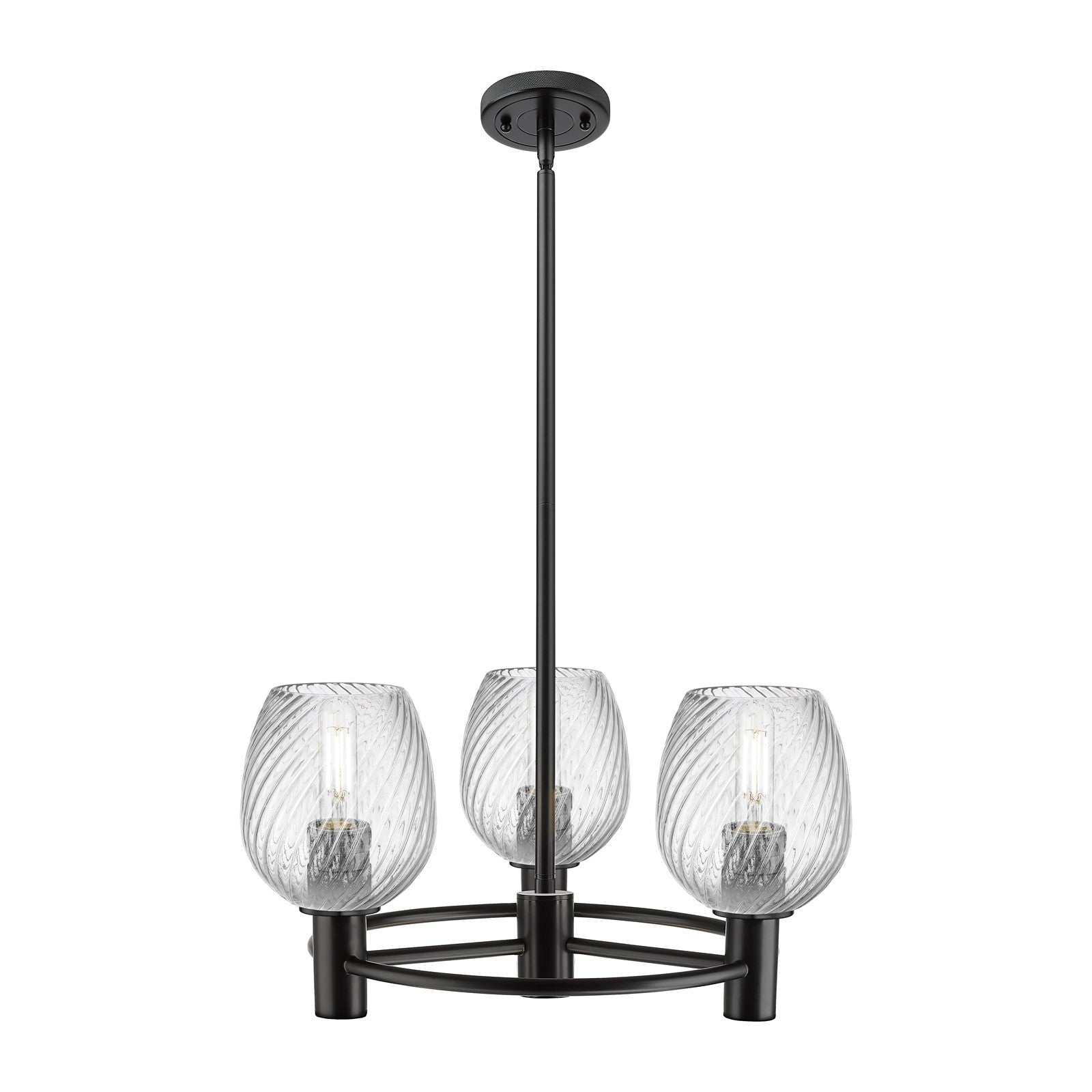 Innovations Salina 19.75in 3-Light Pendant | Industrial Matte Black and Clear Spiral Fluted Glass | Kitchen Island & Dining | Model 434-3CR-BK-G292