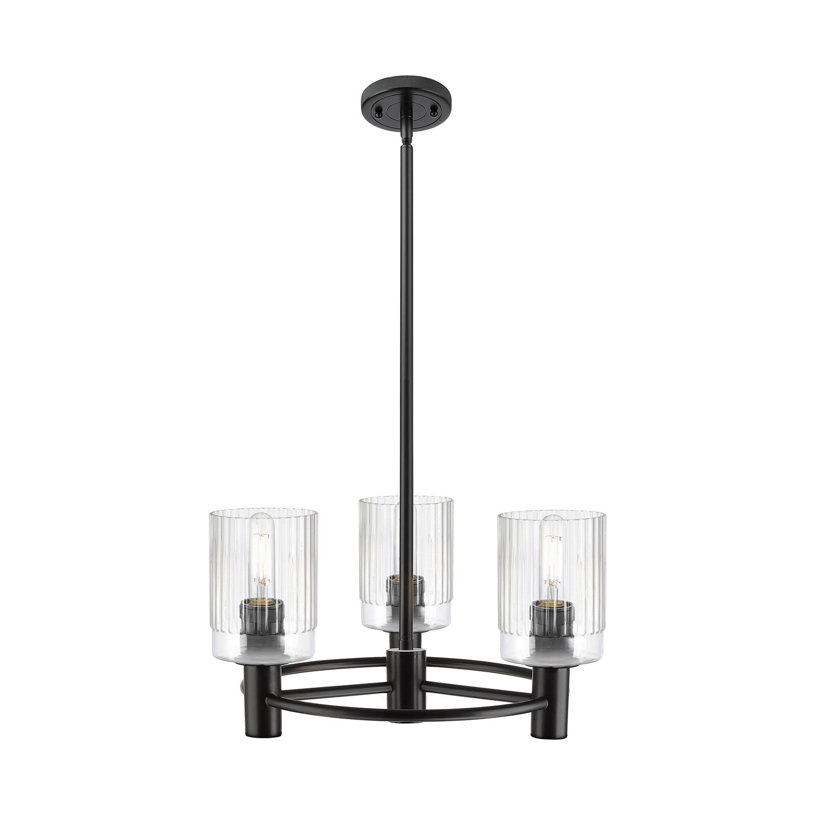 Innovations Hadley 18.5in 3-Light Pendant | Industrial Matte Black and Clear Ribbed Glass | Kitchen Island & Dining Room | Model 434-3CR-BK-G342