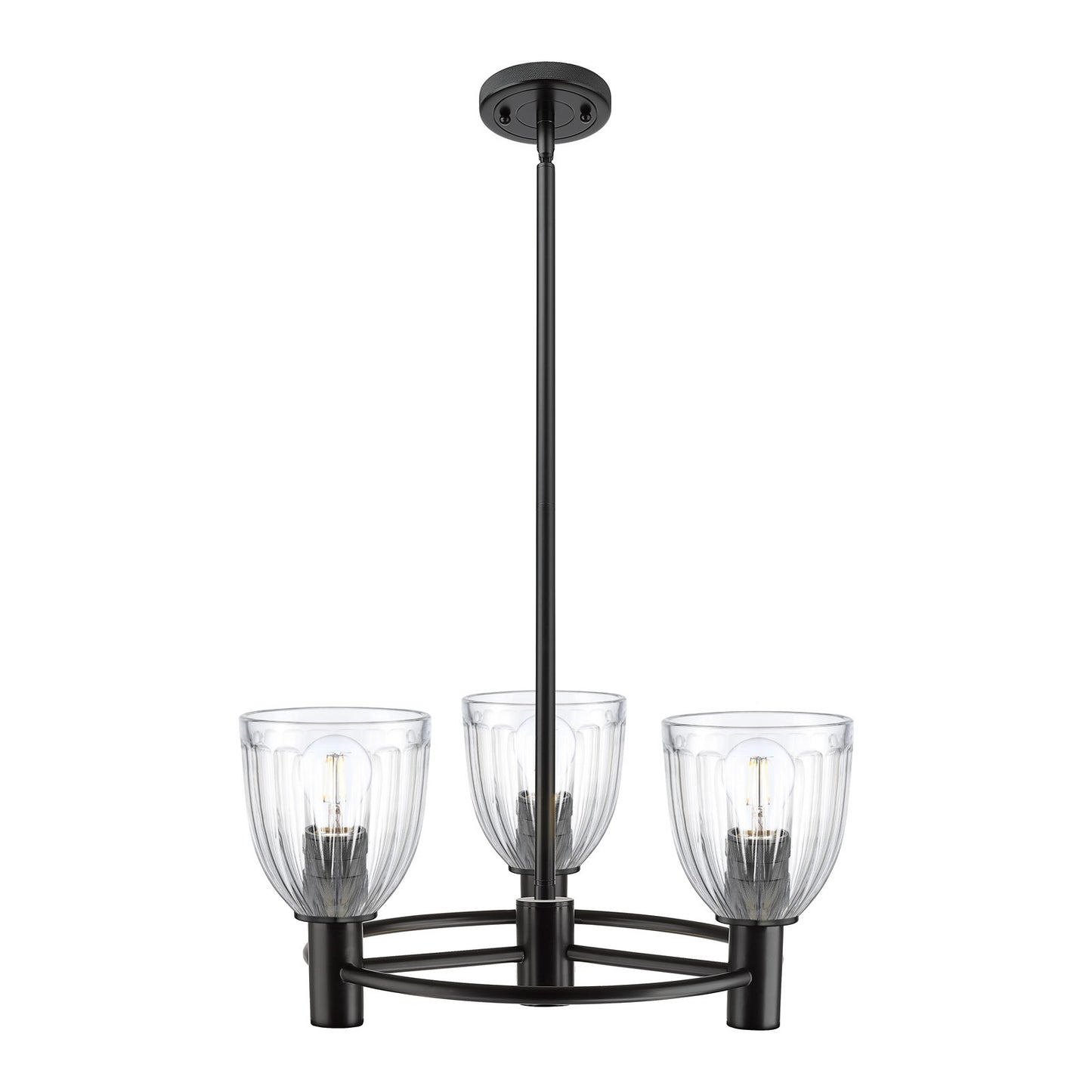 Innovations Brookfield 20in 3-Light Pendant | Industrial Matte Black and Clear Glass | Kitchen Island & Dining Room | Model 434-3CR-BK-G442