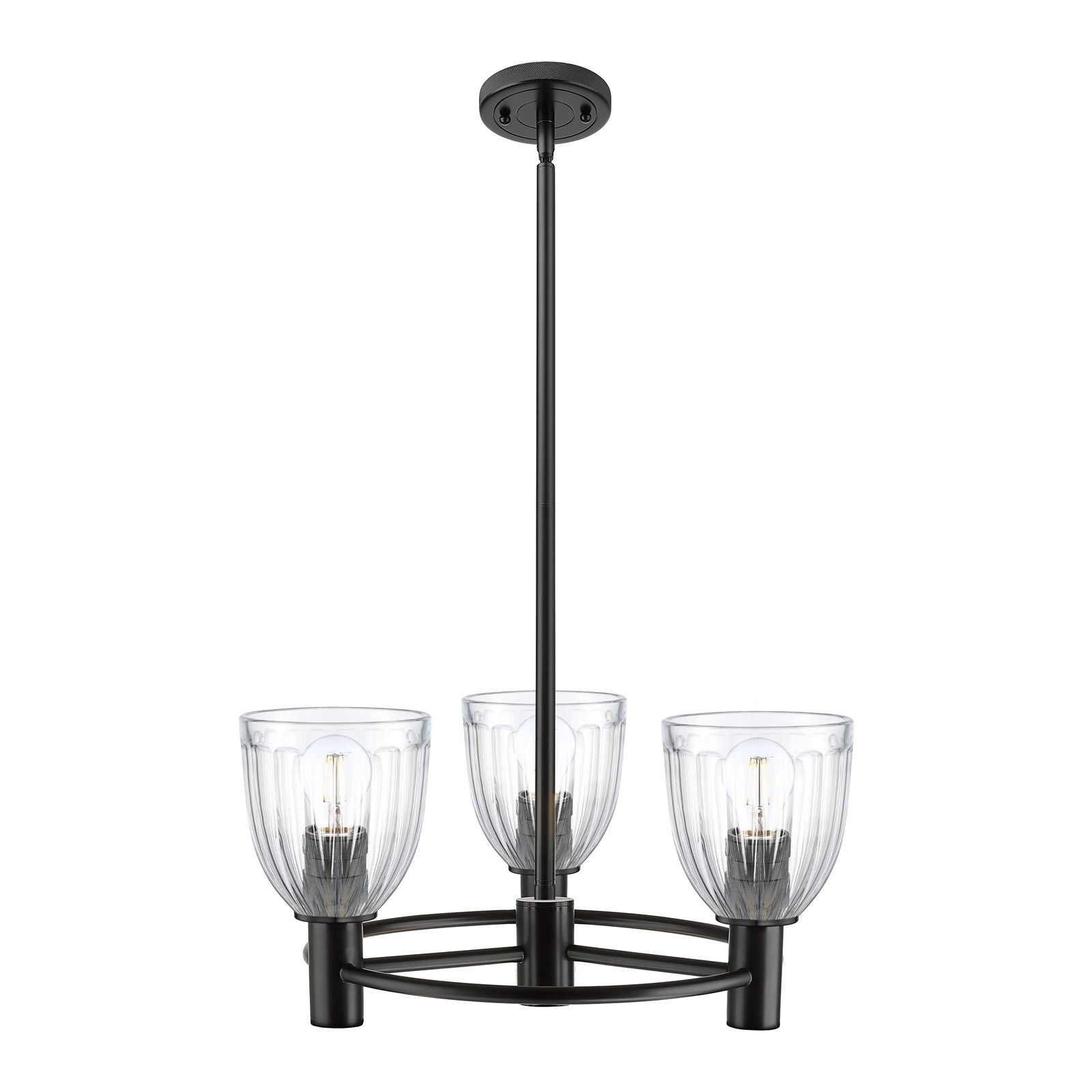 Innovations Brookfield 20in 3-Light Pendant | Industrial Matte Black and Clear Glass | Kitchen Island & Dining Room | Model 434-3CR-BK-G442