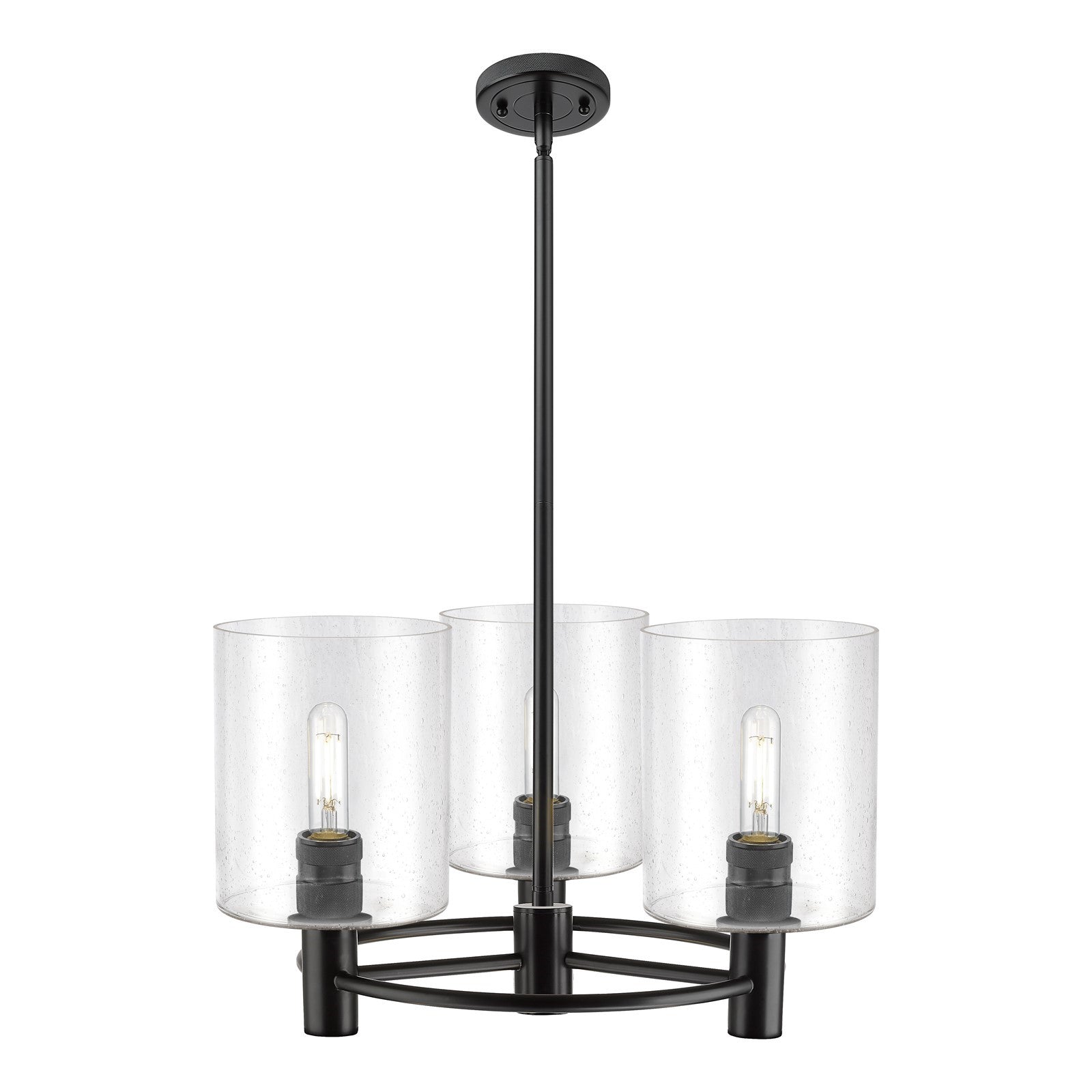 Innovations Paladin 21in 3-Light Pendant | Industrial Matte Black and Seedy Glass | Kitchen Island & Dining Room | Model 434-3CR-BK-G4424-7