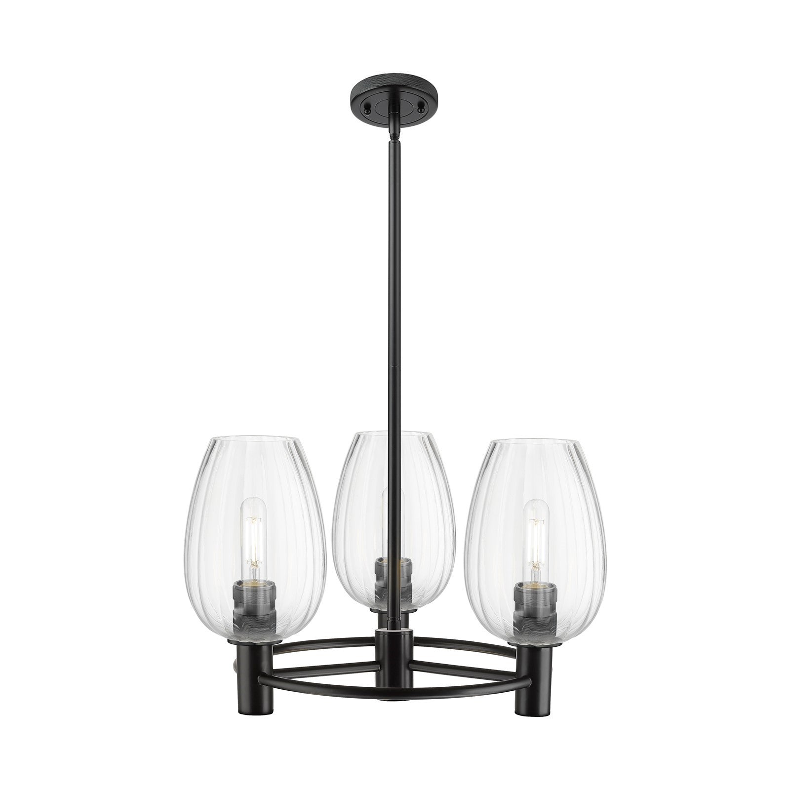 Innovations Preston Flute 20.25in 3-Light Pendant | Industrial Matte Black and Clear Glass | Kitchen Island & Dining Room | Model 434-3CR-BK-G457-6CL