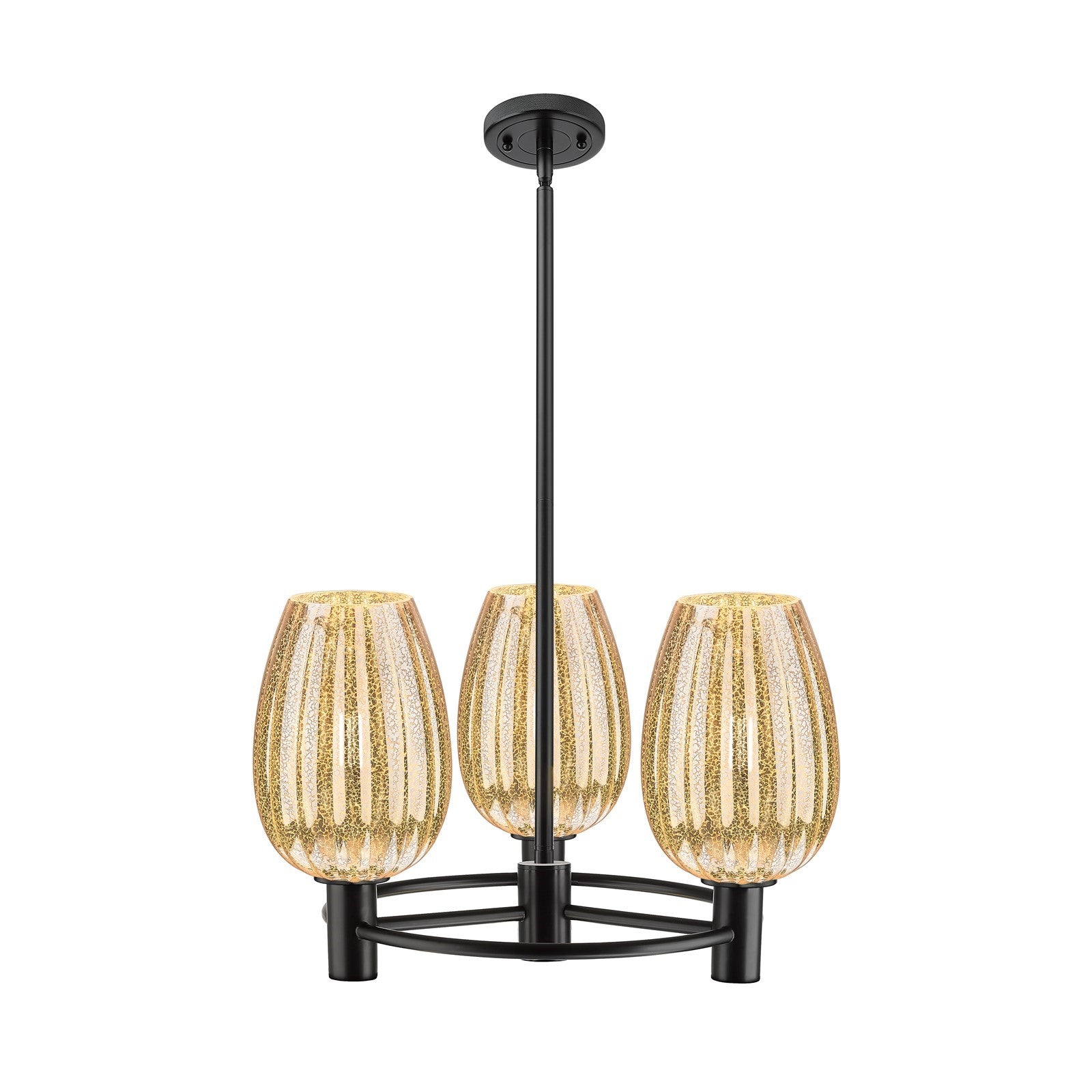 Innovations Preston Flute 20.25in 3-Light Pendant | Industrial Matte Black and Mercury Glass | Kitchen Island & Dining | Model 434-3CR-BK-G457-6ME