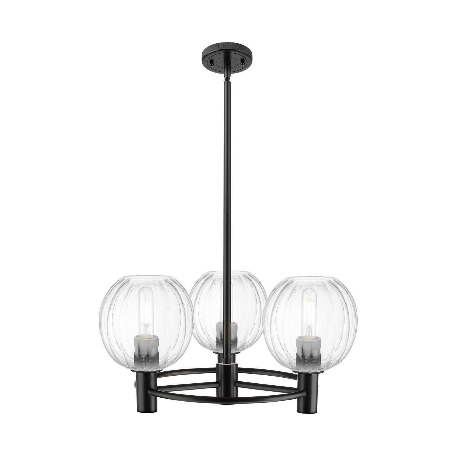Innovations Preston Globe 21in 3-Light Pendant | Industrial Matte Black and Clear Glass | Kitchen Island & Dining Room | Model 434-3CR-BK-G458-7CL