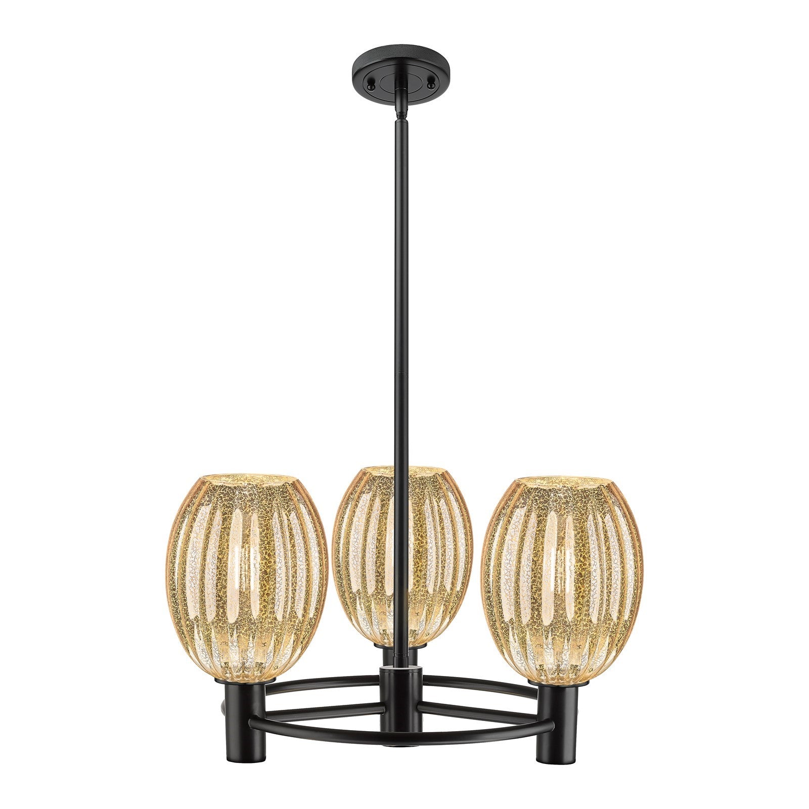 Innovations Preston Bulb 20in 3-Light Pendant | Industrial Matte Black and Mercury Glass | Kitchen Island & Dining Room | Model 434-3CR-BK-G459-6ME