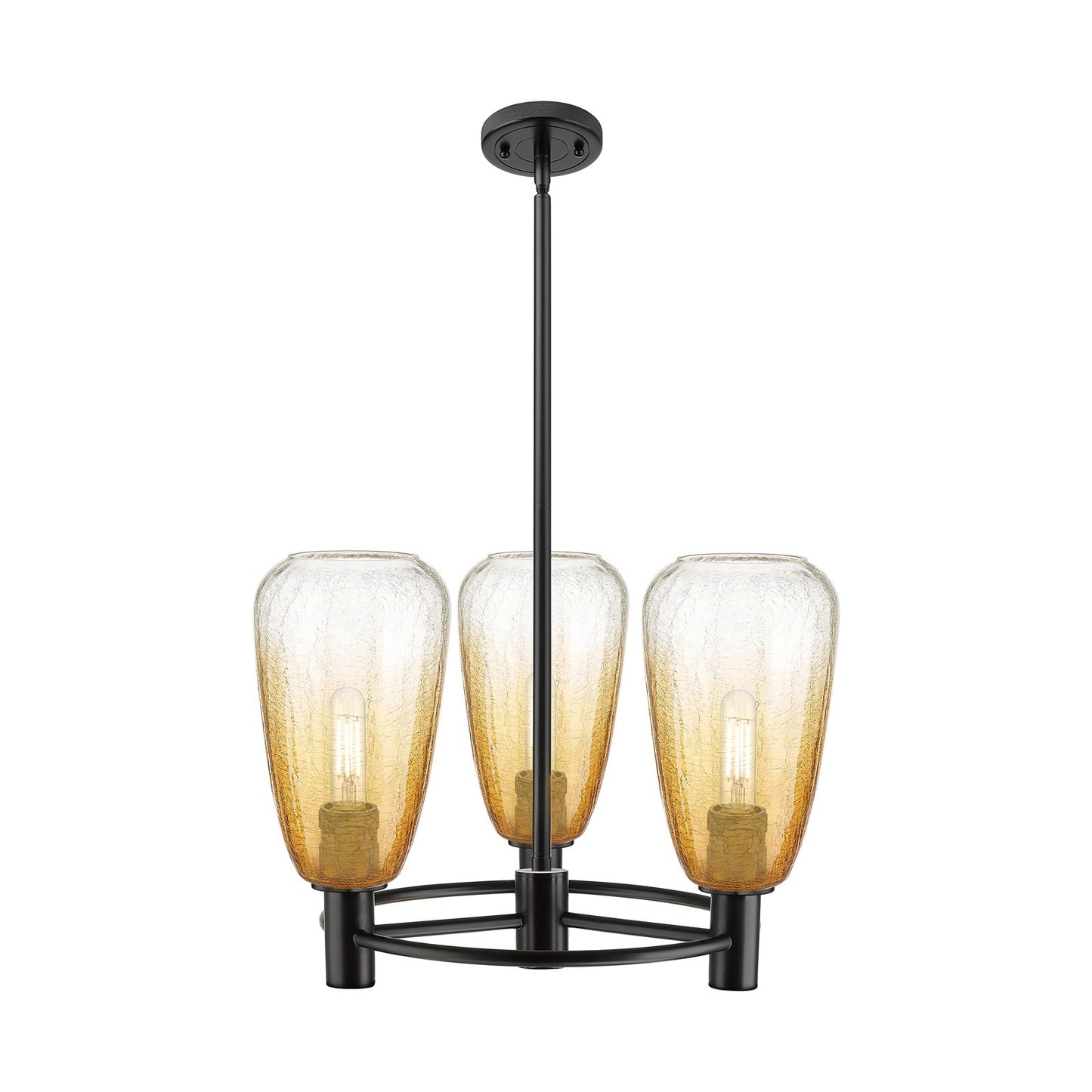 Innovations Brookhaven Almond 20in 3-Light Pendant | Industrial Matte Black and Amber Glass | Kitchen Island & Dining | Model 434-3CR-BK-G480-6AM