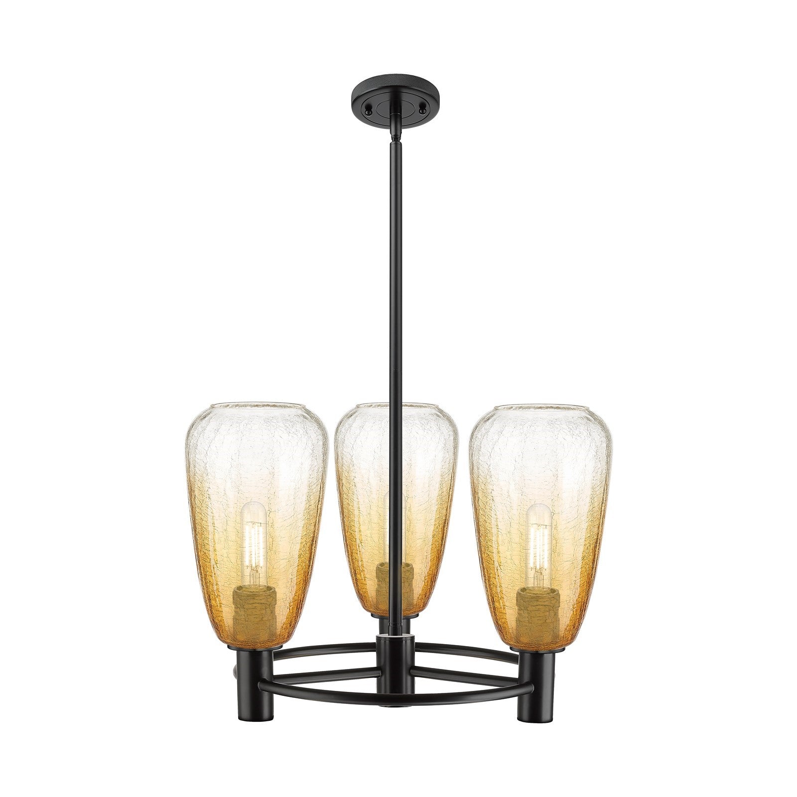 Innovations Brookhaven Almond 20in 3-Light Pendant | Industrial Matte Black and Amber Glass | Kitchen Island & Dining | Model 434-3CR-BK-G480-6AM