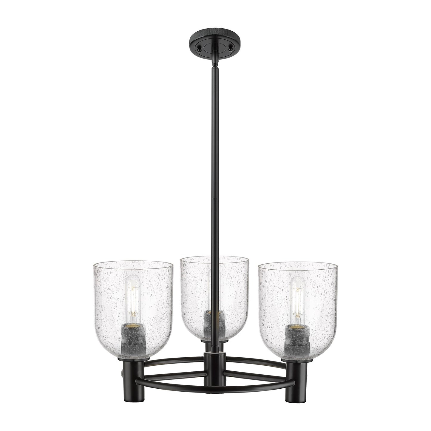 Innovations Bella 19in 3-Light Pendant | Industrial Matte Black and Seedy Glass | Kitchen Island & Dining Room | Model 434-3CR-BK-G558-6SDY