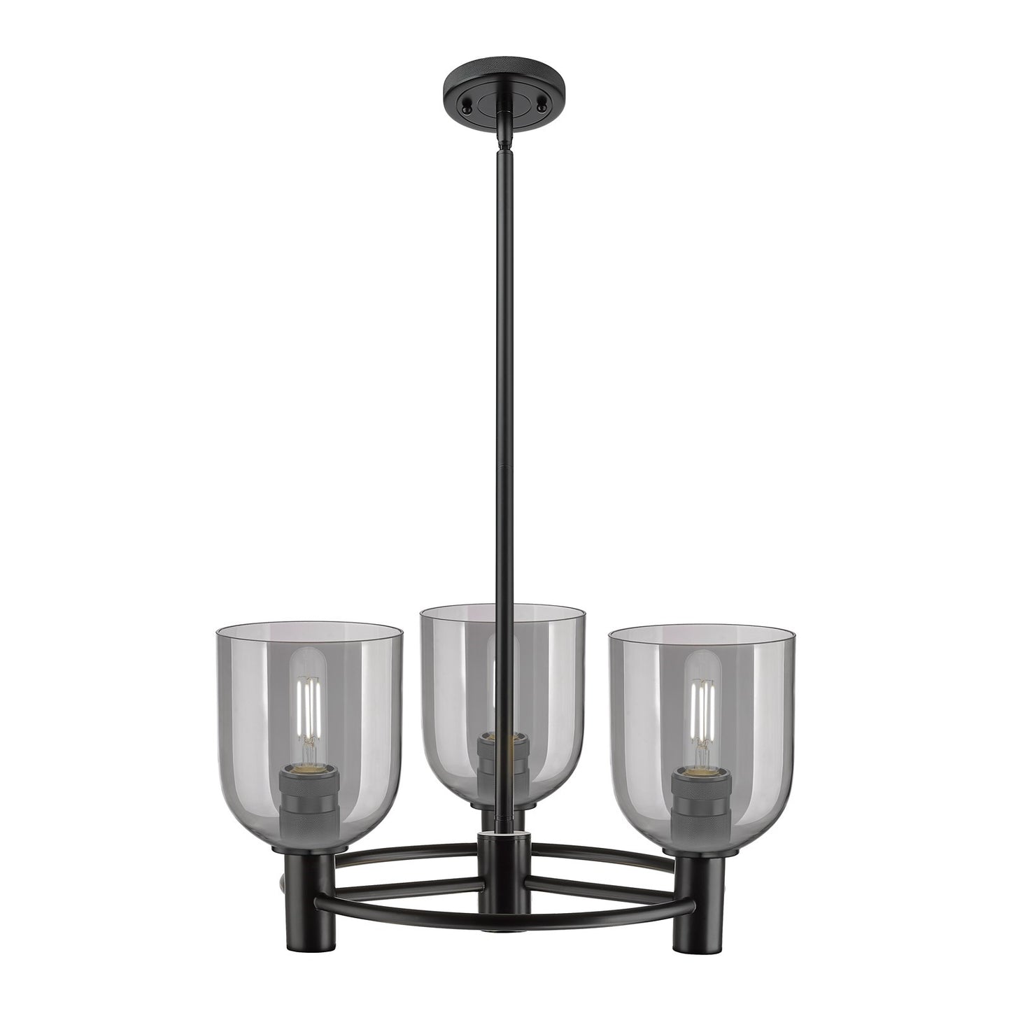 Innovations Bella 20in 3-Light Pendant | Industrial Matte Black and Light Smoke Glass | Kitchen Island & Dining Room | Model 434-3CR-BK-G558-6SM
