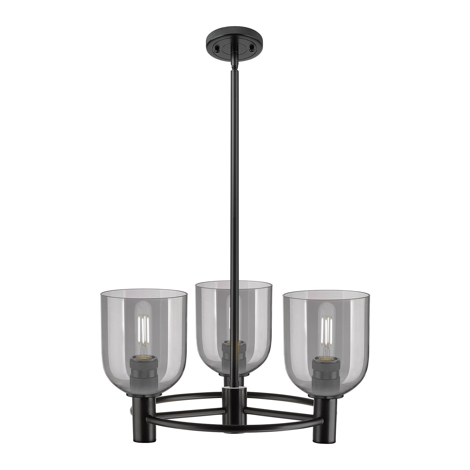 Innovations Bella 20in 3-Light Pendant | Industrial Matte Black and Light Smoke Glass | Kitchen Island & Dining Room | Model 434-3CR-BK-G558-6SM