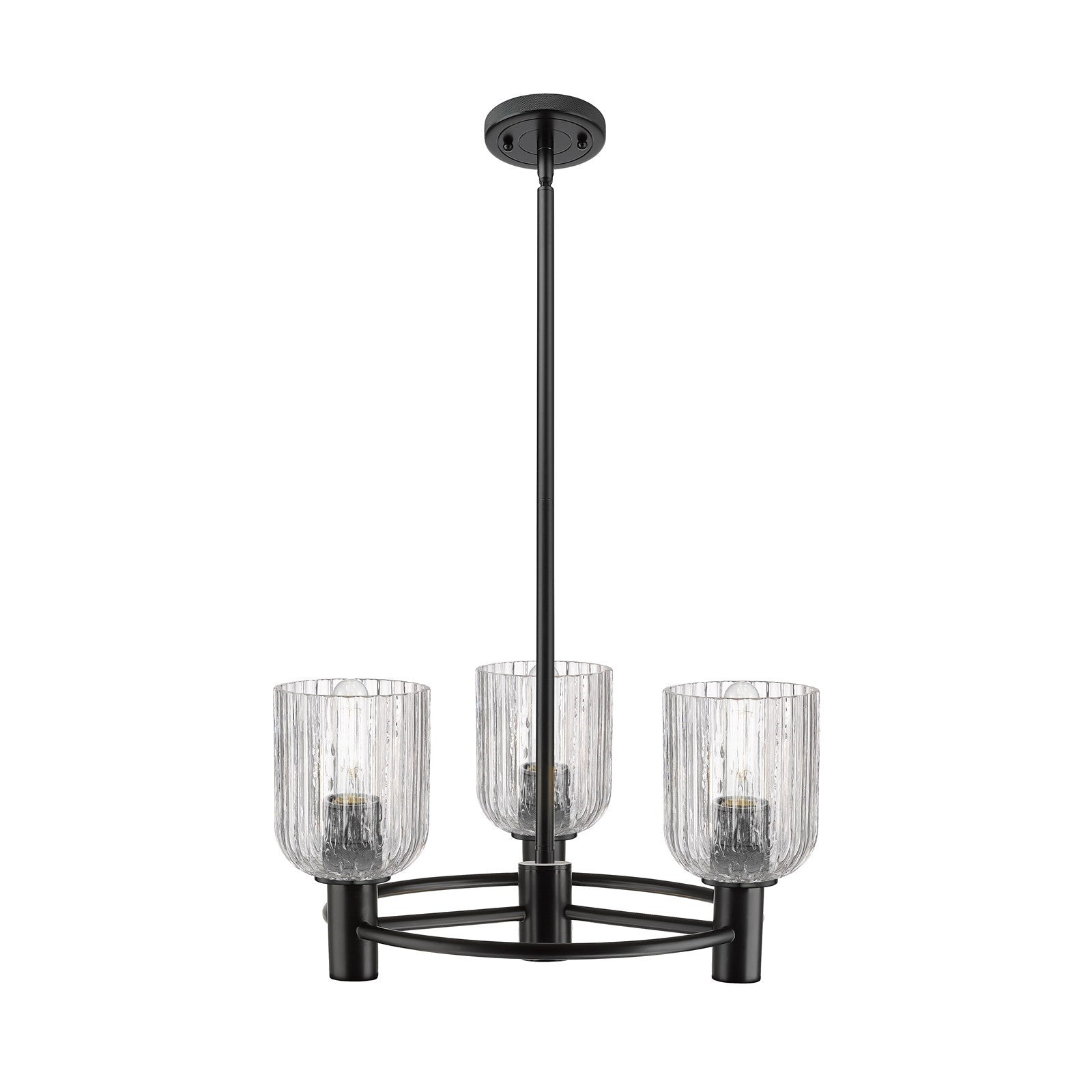 Innovations Crown Point 19in 3-Light Pendant | Industrial Matte Black and Clear Bell Glass | Kitchen Island & Dining Room | Model 434-3CR-BK-G559-5CL