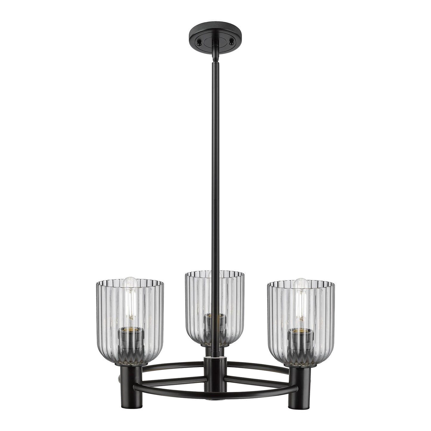 Innovations Crown Point 19in 3-Light Pendant | Industrial Matte Black and Light Smoke Glass | Kitchen Island & Dining | Model 434-3CR-BK-G559-5SM