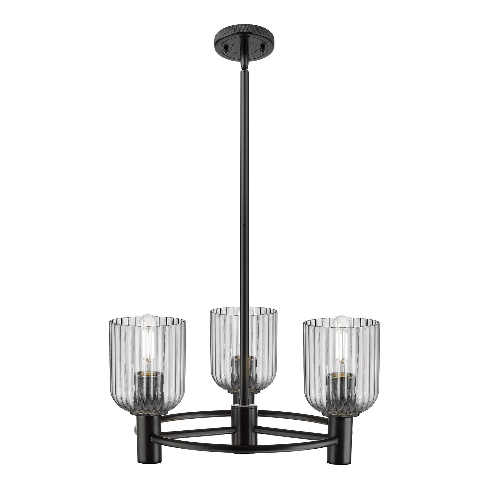 Innovations Crown Point 19in 3-Light Pendant | Industrial Matte Black and Light Smoke Glass | Kitchen Island & Dining | Model 434-3CR-BK-G559-5SM