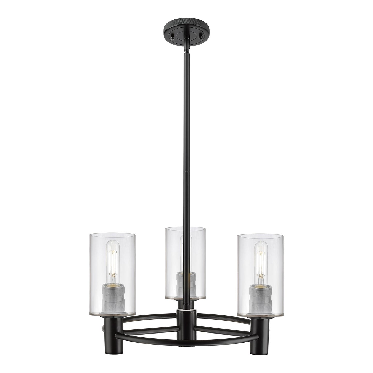 Innovations Clymer 17.875in 3-Light Pendant | Industrial Matte Black and Clear Glass | Kitchen Island & Dining Room | Model 434-3CR-BK-G802