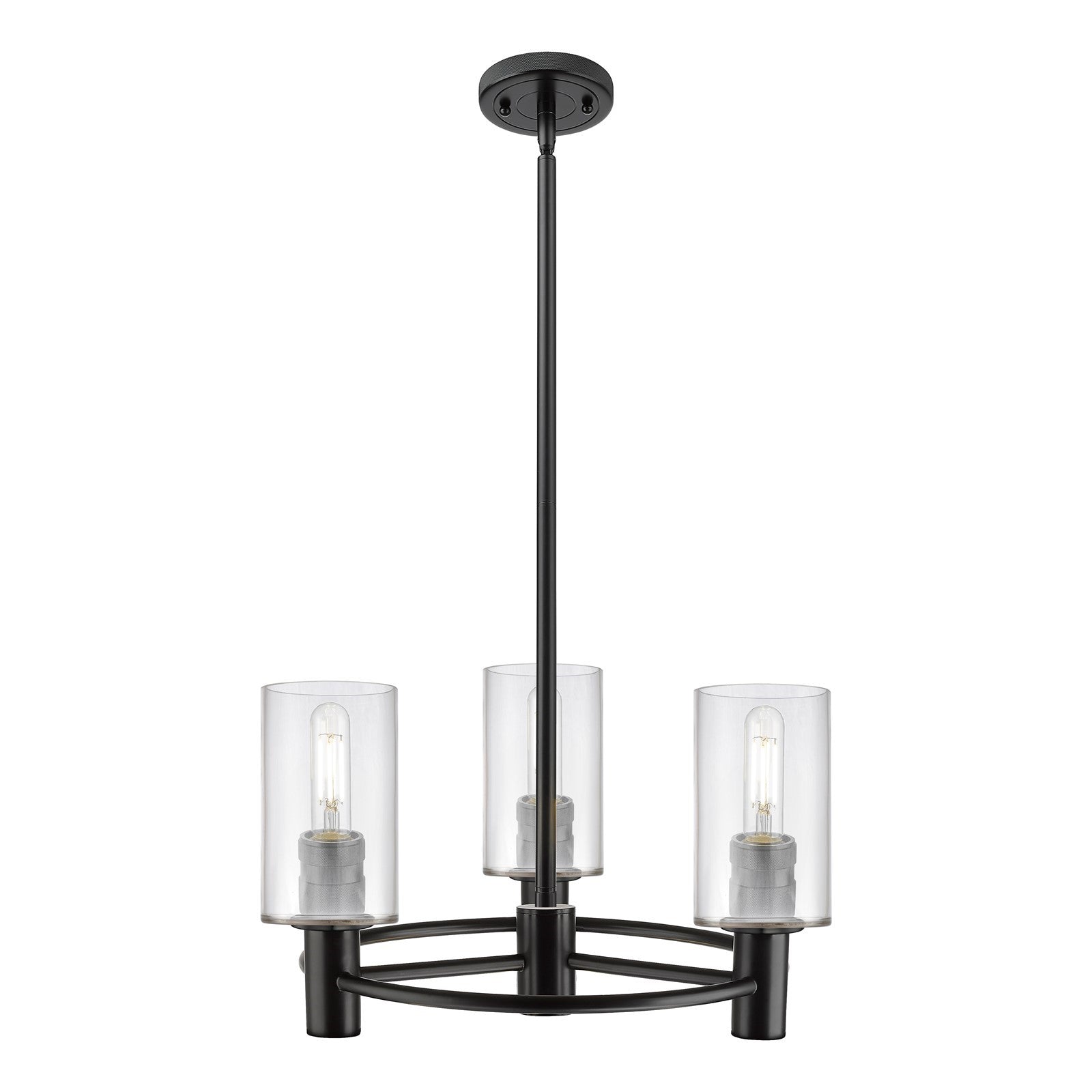 Innovations Clymer 17.875in 3-Light Pendant | Industrial Matte Black and Clear Glass | Kitchen Island & Dining Room | Model 434-3CR-BK-G802