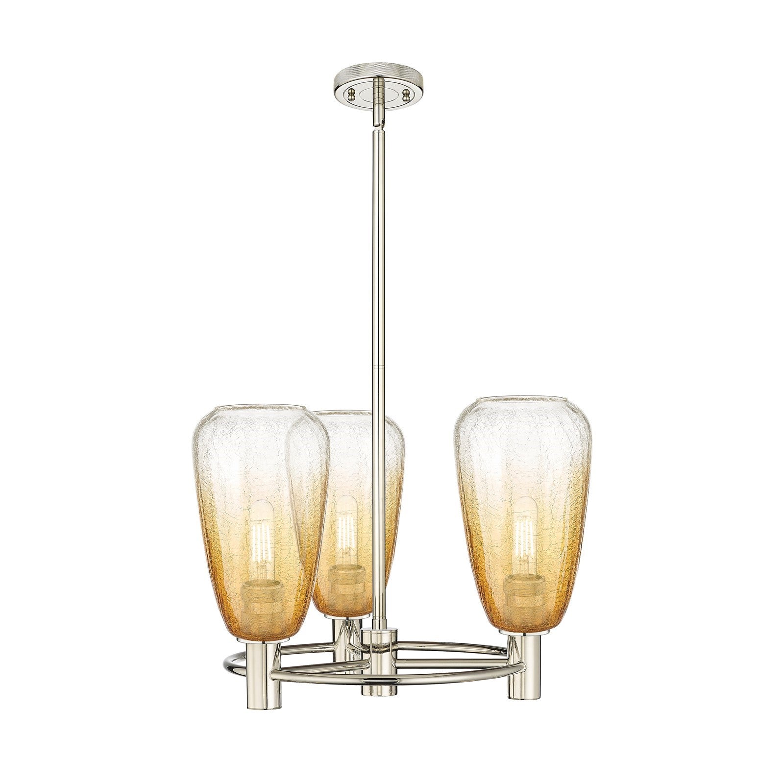 Innovations Brookhaven Almond 20in 3-Light Pendant | Industrial Polished Nickel and Amber Glass | Kitchen Island & Dining | Model 434-3CR-PN-G480-6AM