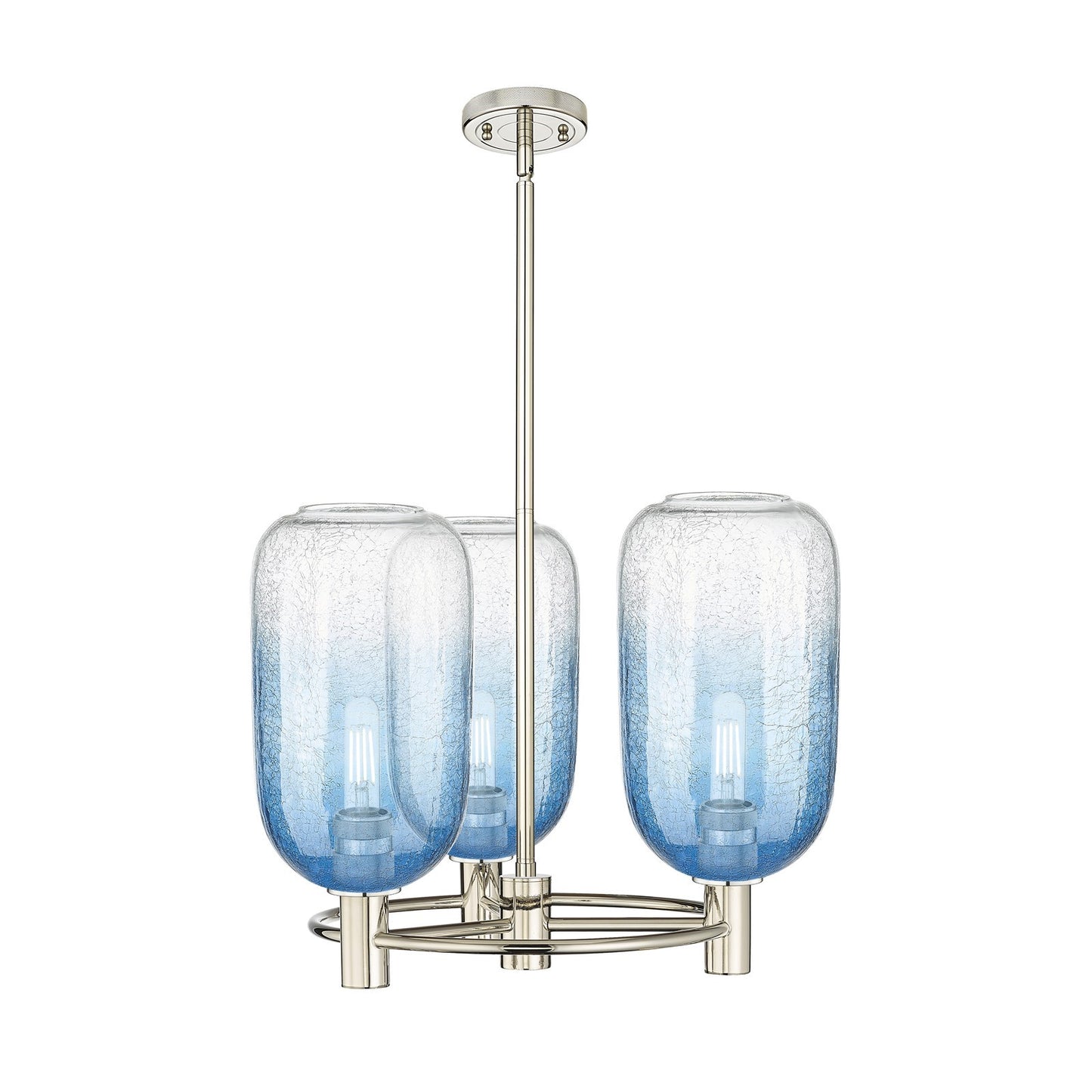 Innovations Brookhaven Cloche 21in 3-Light Pendant | Industrial Polished Nickel and Sapphire Blue Glass | Kitchen Island | Model 434-3CR-PN-G482-7SB