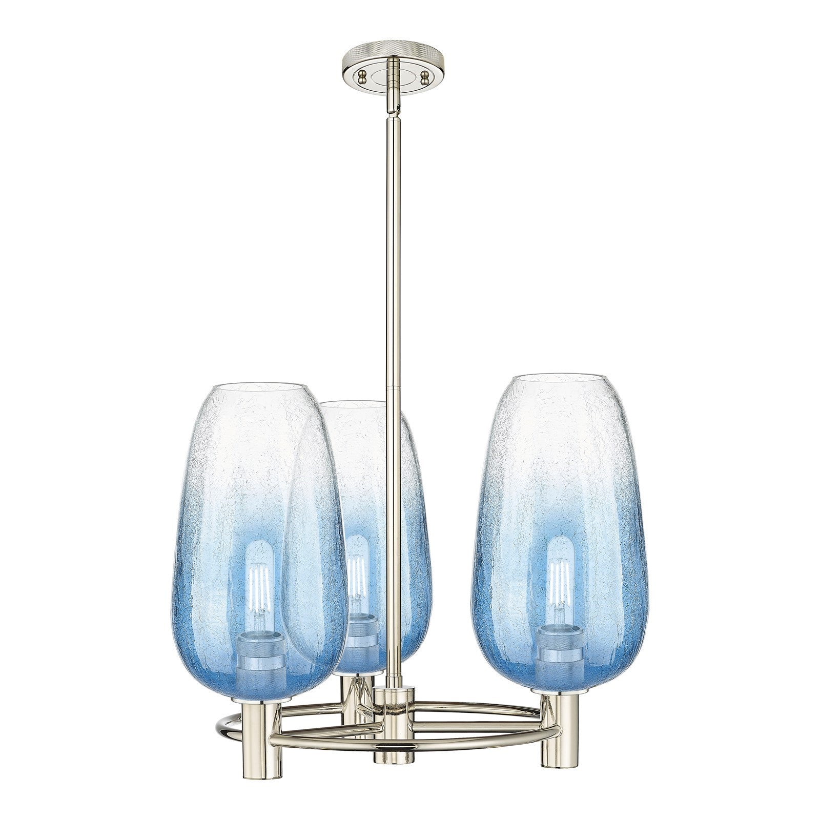Innovations Brookhaven Flute 21in 3-Light Pendant | Industrial Polished Nickel and Sapphire Blue Glass | Kitchen Island | Model 434-3CR-PN-G484-7SB