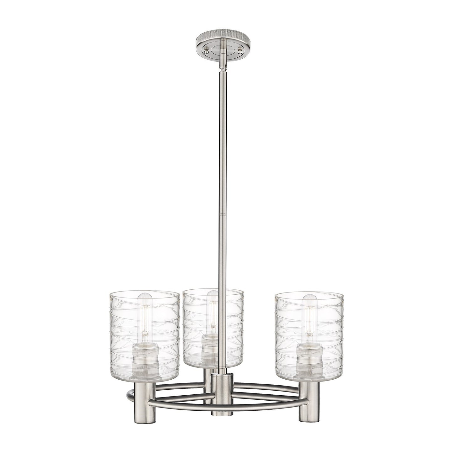 Innovations Cobbleskill 19in 3-Light Pendant | Industrial Satin Nickel and Deco Swirl Glass | Kitchen Island & Dining Room | Model 434-3CR-SN-G1113