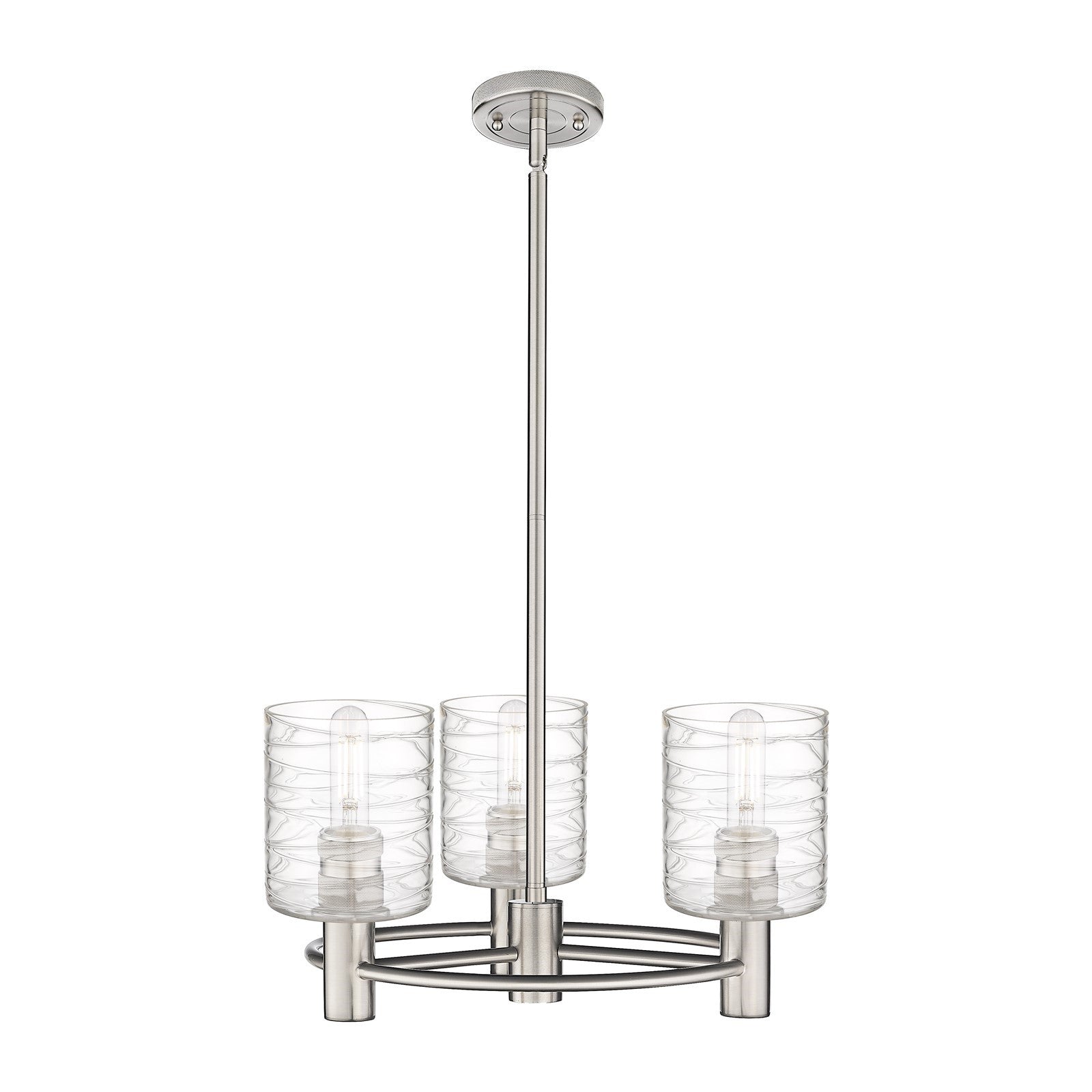 Innovations Cobbleskill 19in 3-Light Pendant | Industrial Satin Nickel and Deco Swirl Glass | Kitchen Island & Dining Room | Model 434-3CR-SN-G1113