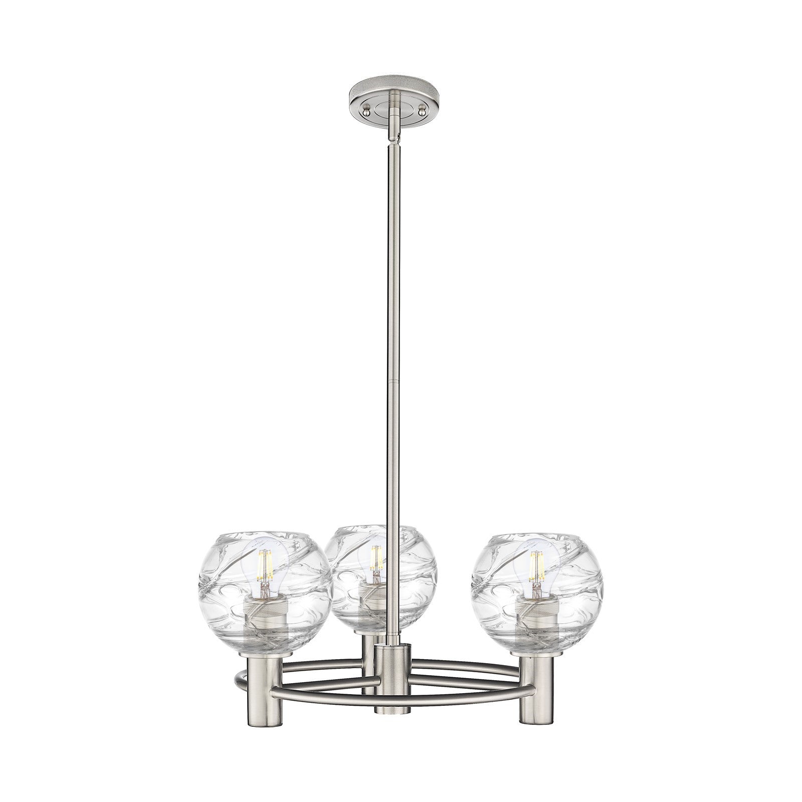 Innovations Crown Point 19.8in 3-Light Pendant | Industrial Satin Nickel and Deco Swirl Glass | Kitchen Island & Dining | Model 434-3CR-SN-G1213-6CL
