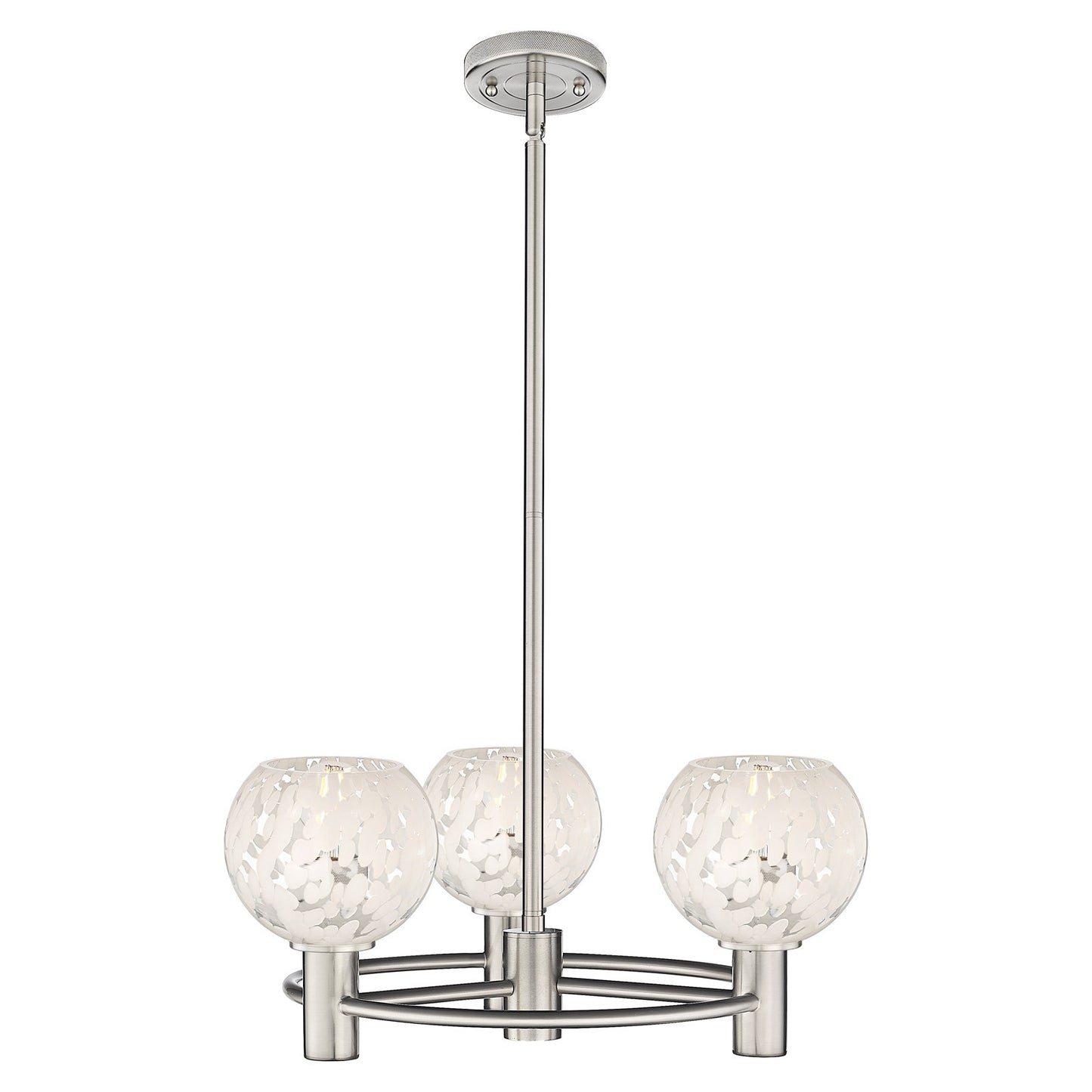 Innovations White Mouchette 20in 3-Light Pendant | Industrial Satin Nickel and White Glass | Kitchen Island & Dining | Model 434-3CR-SN-G1216-6WM