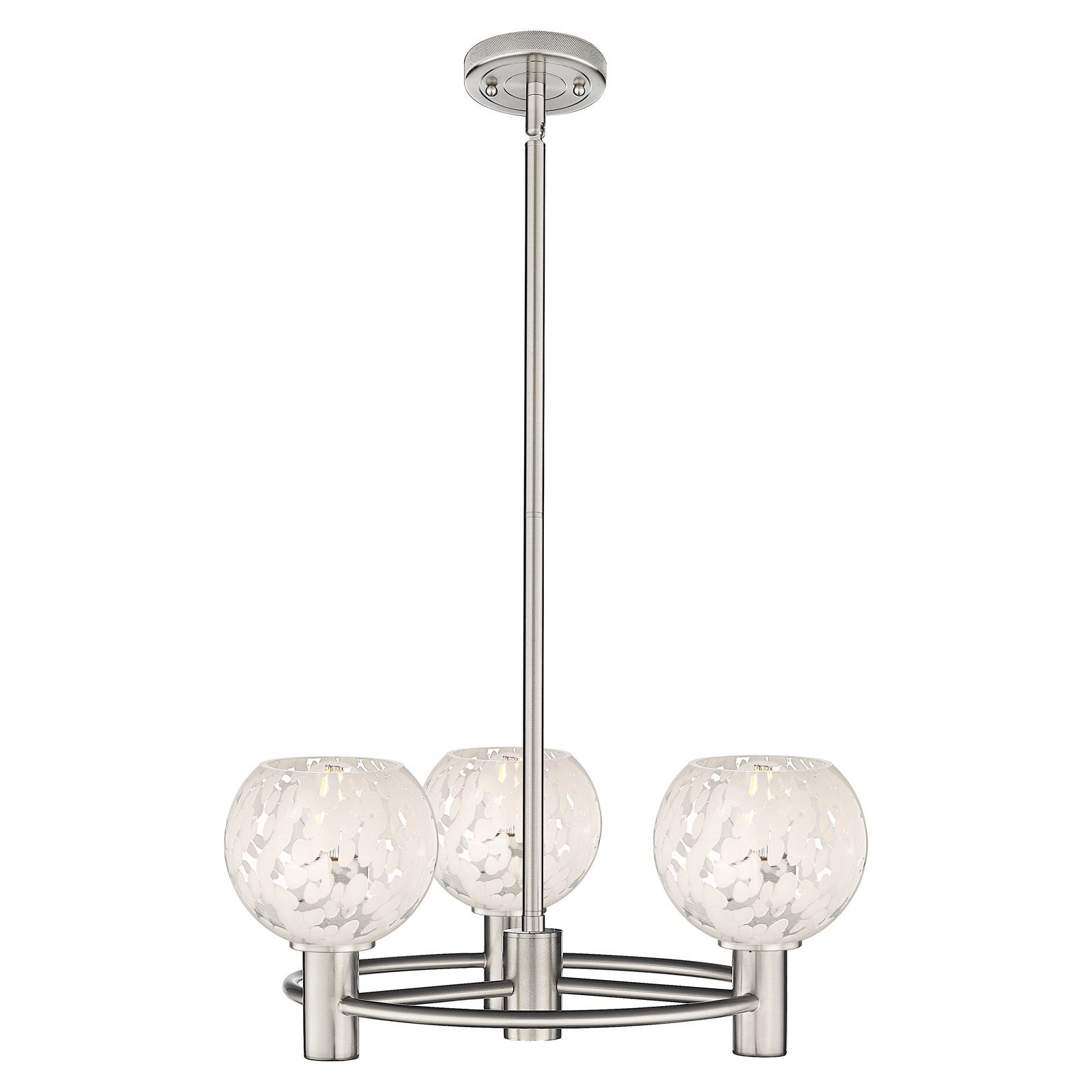 Innovations White Mouchette 20in 3-Light Pendant | Industrial Satin Nickel and White Glass | Kitchen Island & Dining | Model 434-3CR-SN-G1216-6WM